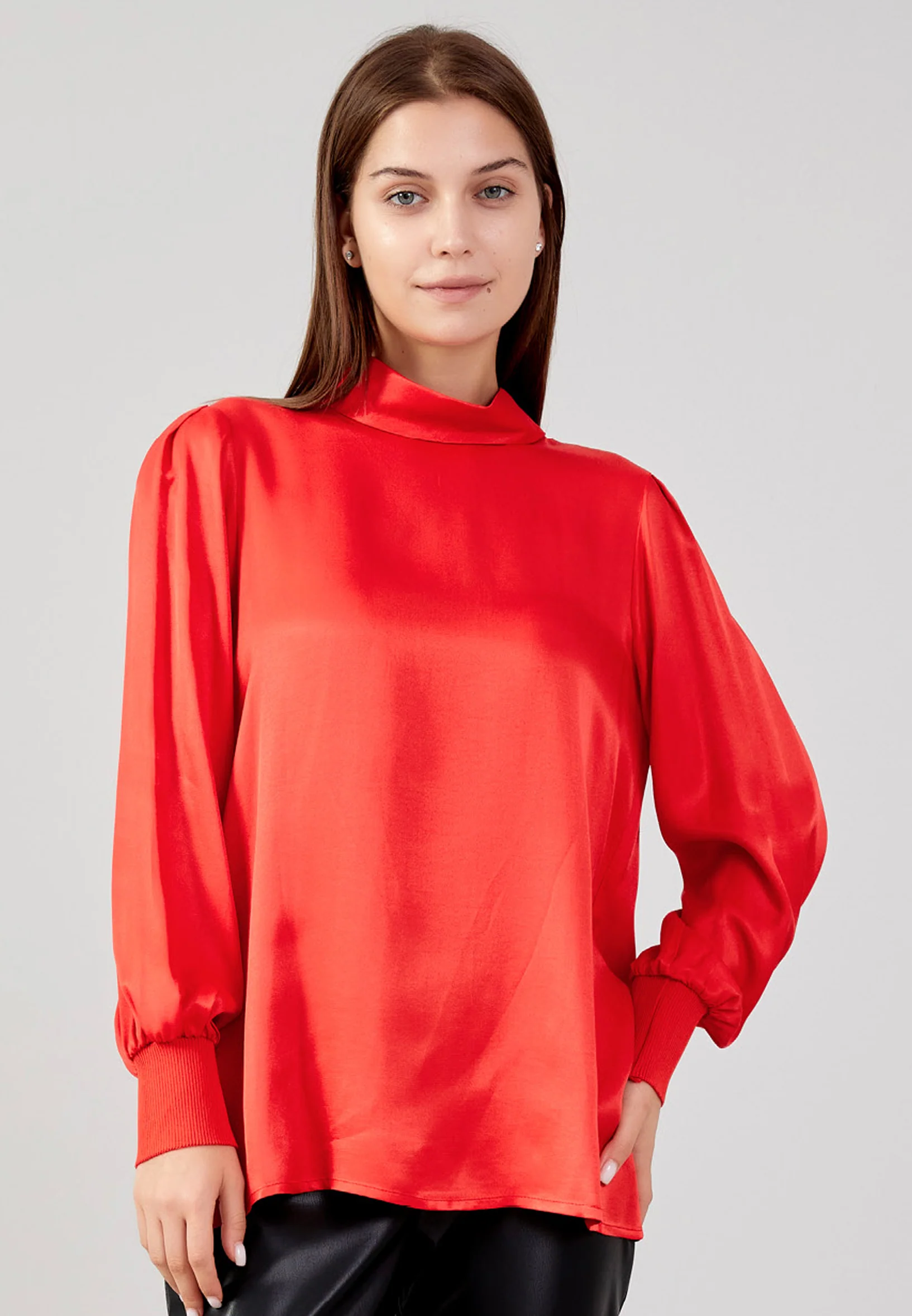 Long Sleeve Solid Color Regular Blouse huk24k1061 - Image 9