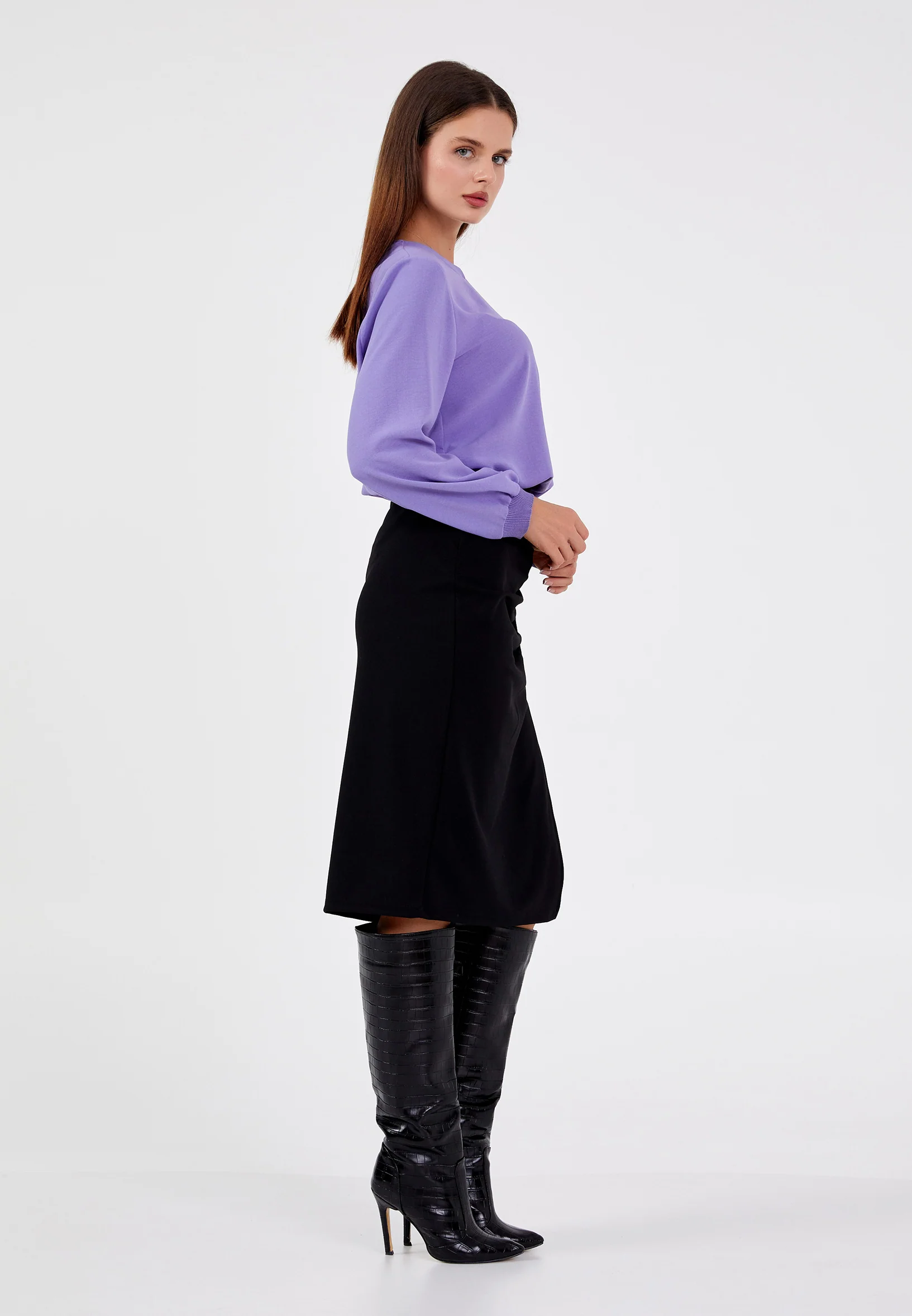 Long Sleeve Solid Color Regular Blouse huk24k1200 - Image 3