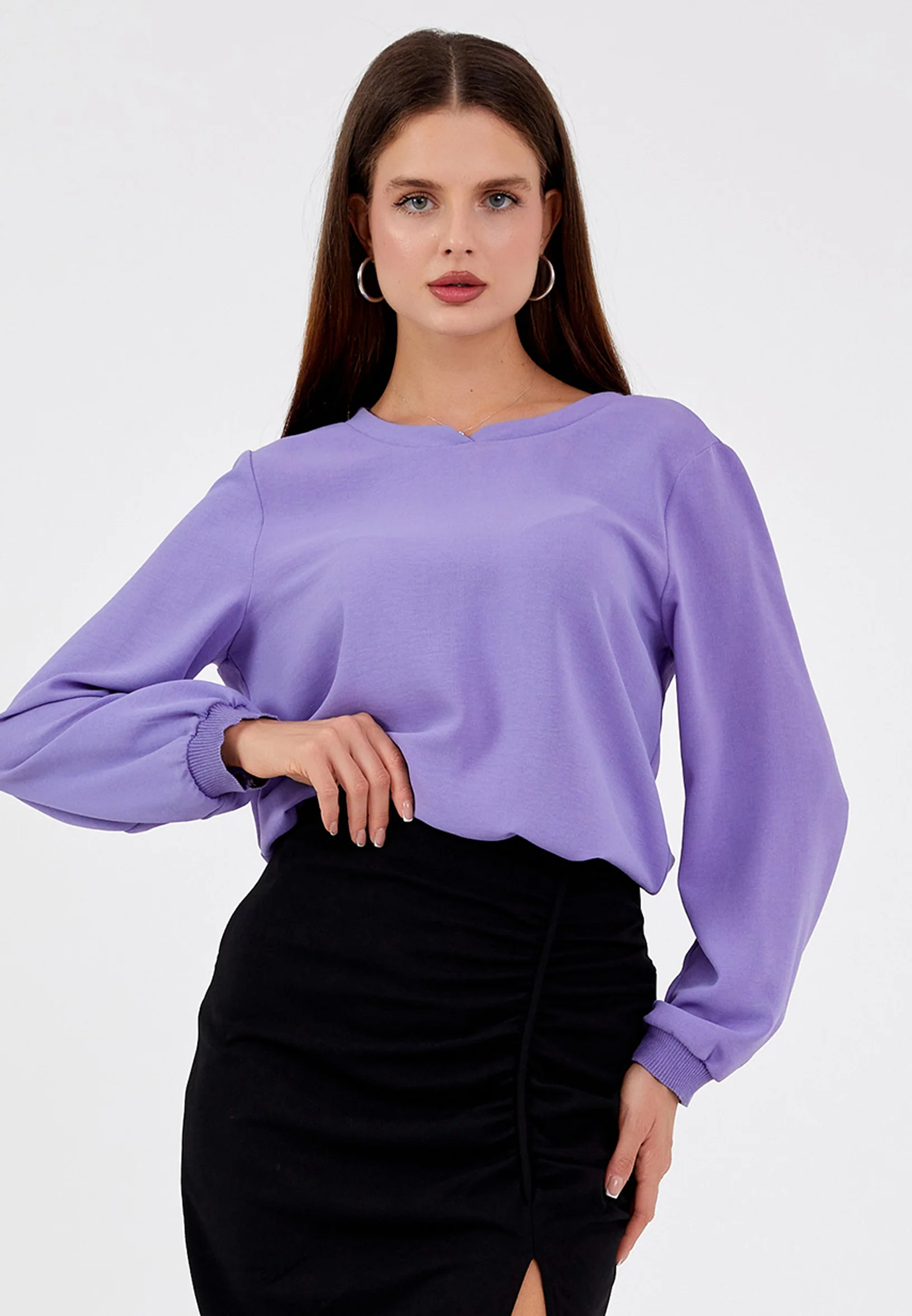 Long Sleeve Solid Color Regular Blouse huk24k1200 - Image 4