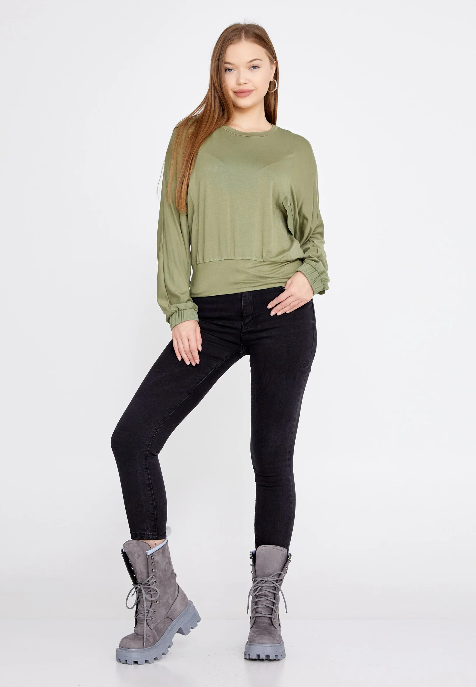 Long Sleeve Solid Color Regular Blouse huk4235 - Image 2