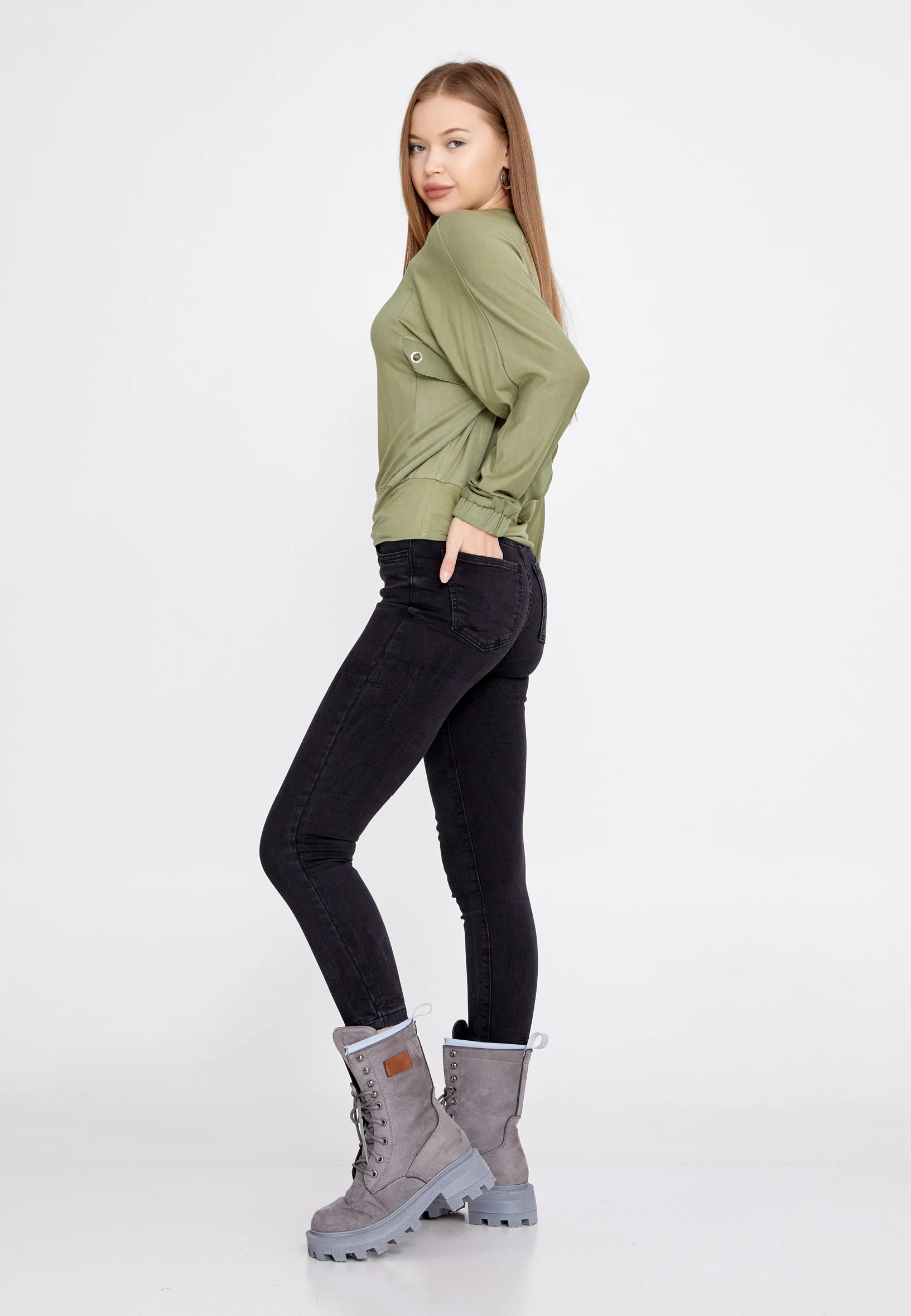 Long Sleeve Solid Color Regular Blouse huk4235 - Image 3