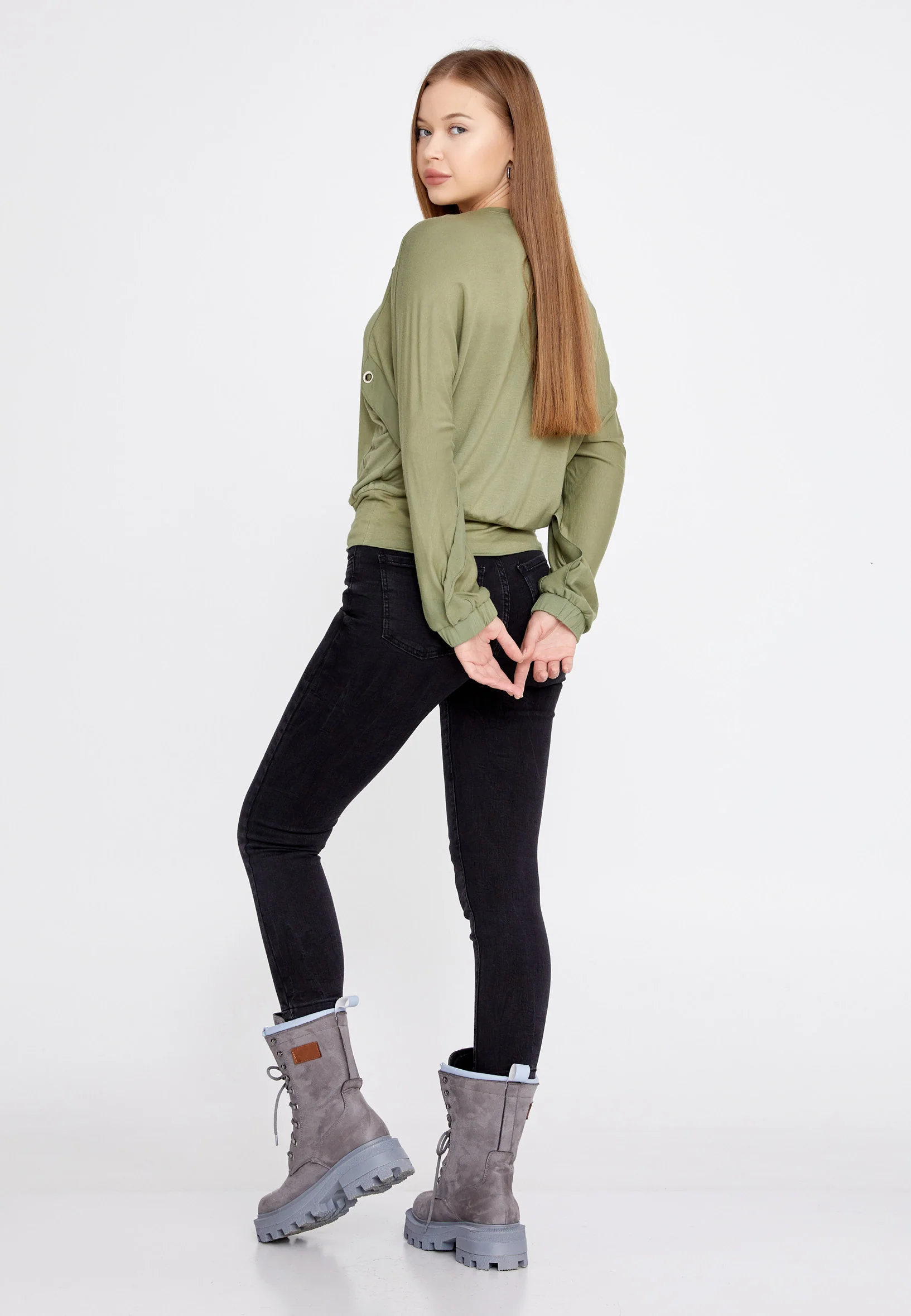 Long Sleeve Solid Color Regular Blouse huk4235 - Image 4