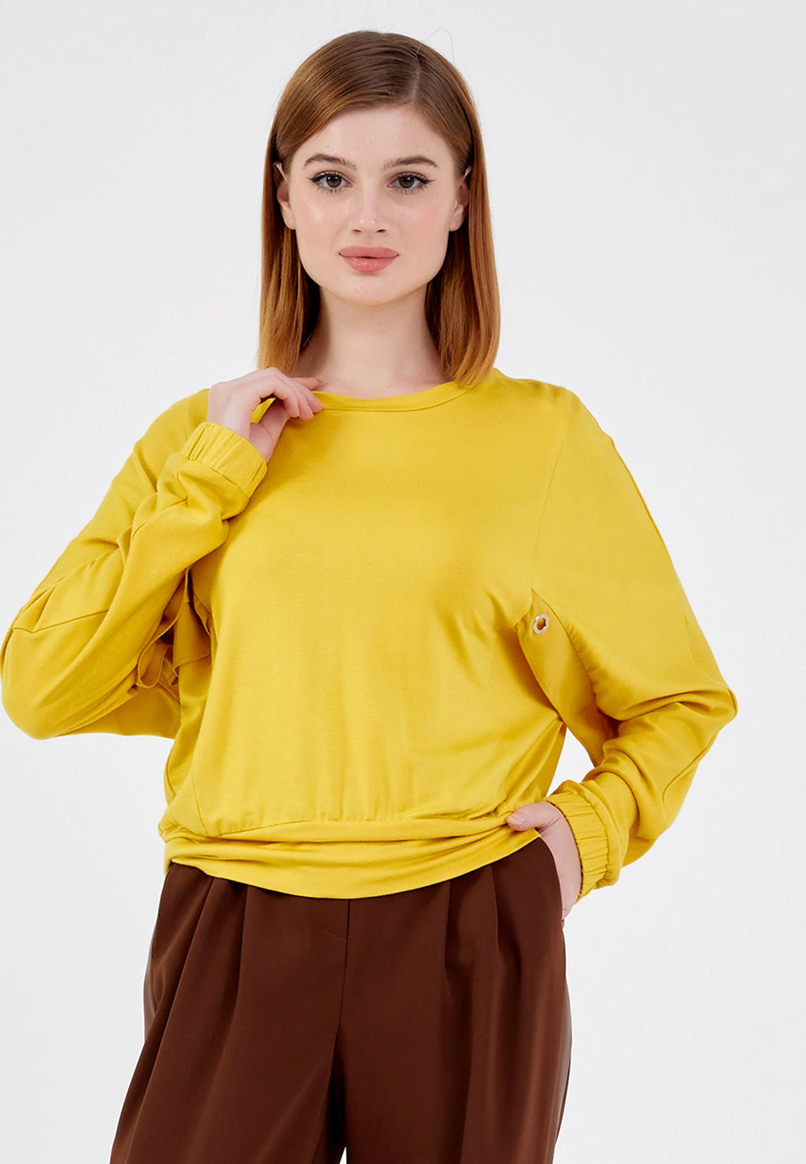 Long Sleeve Solid Color Regular Blouse huk4235 - Image 5