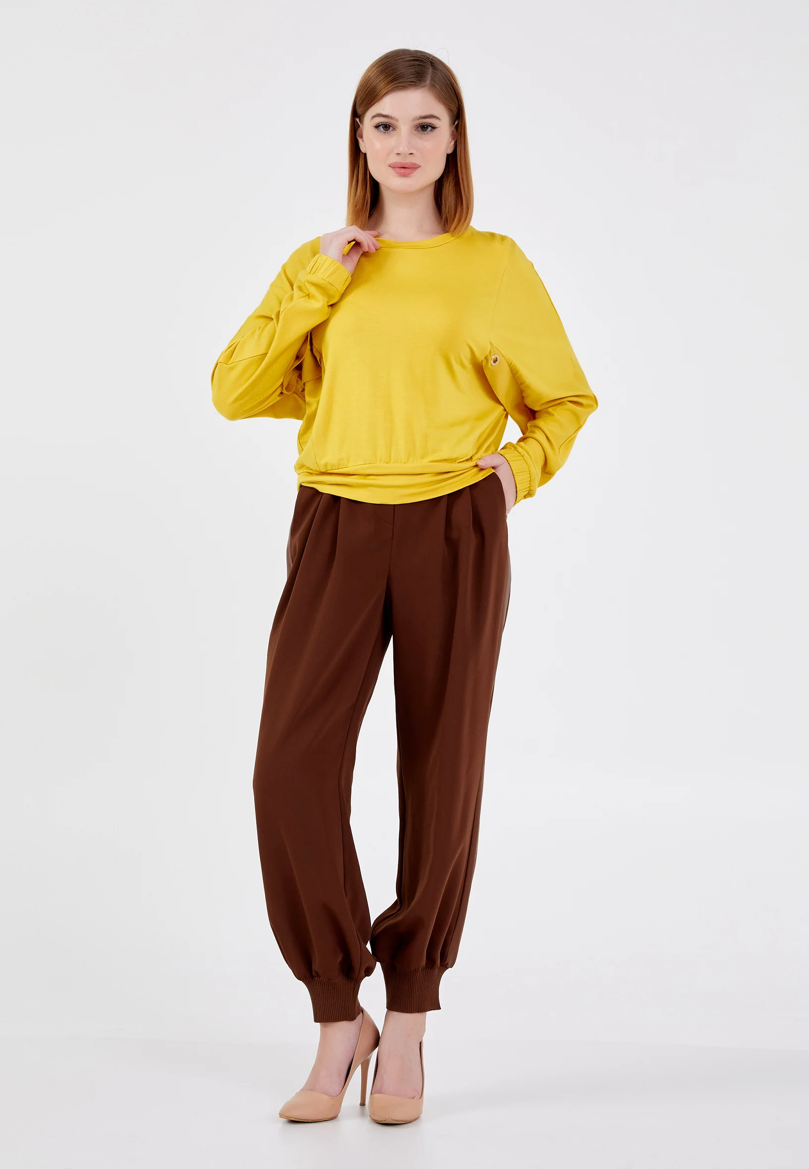 Long Sleeve Solid Color Regular Blouse huk4235 - Image 6