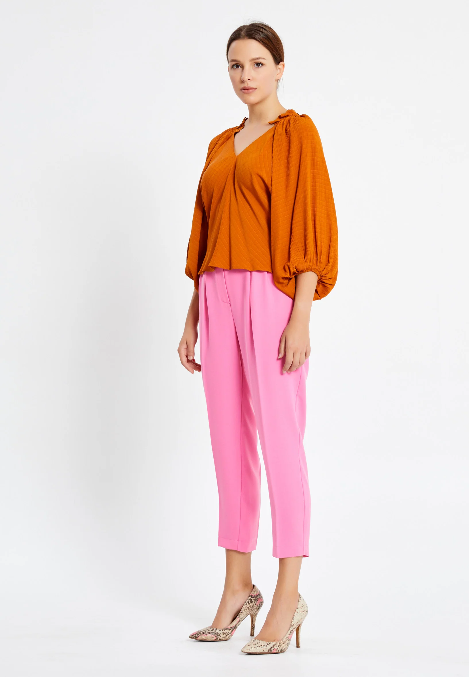 Long Sleeve Solid Color Regular Blouse kmy10432 - Image 3