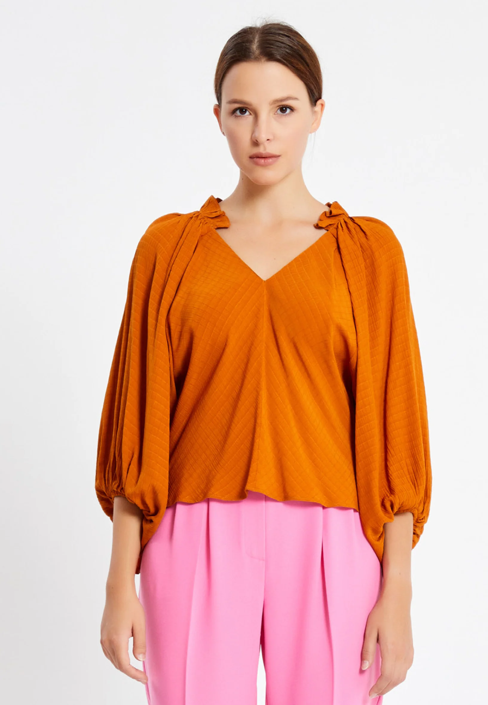 Long Sleeve Solid Color Regular Blouse kmy10432 - Image 4