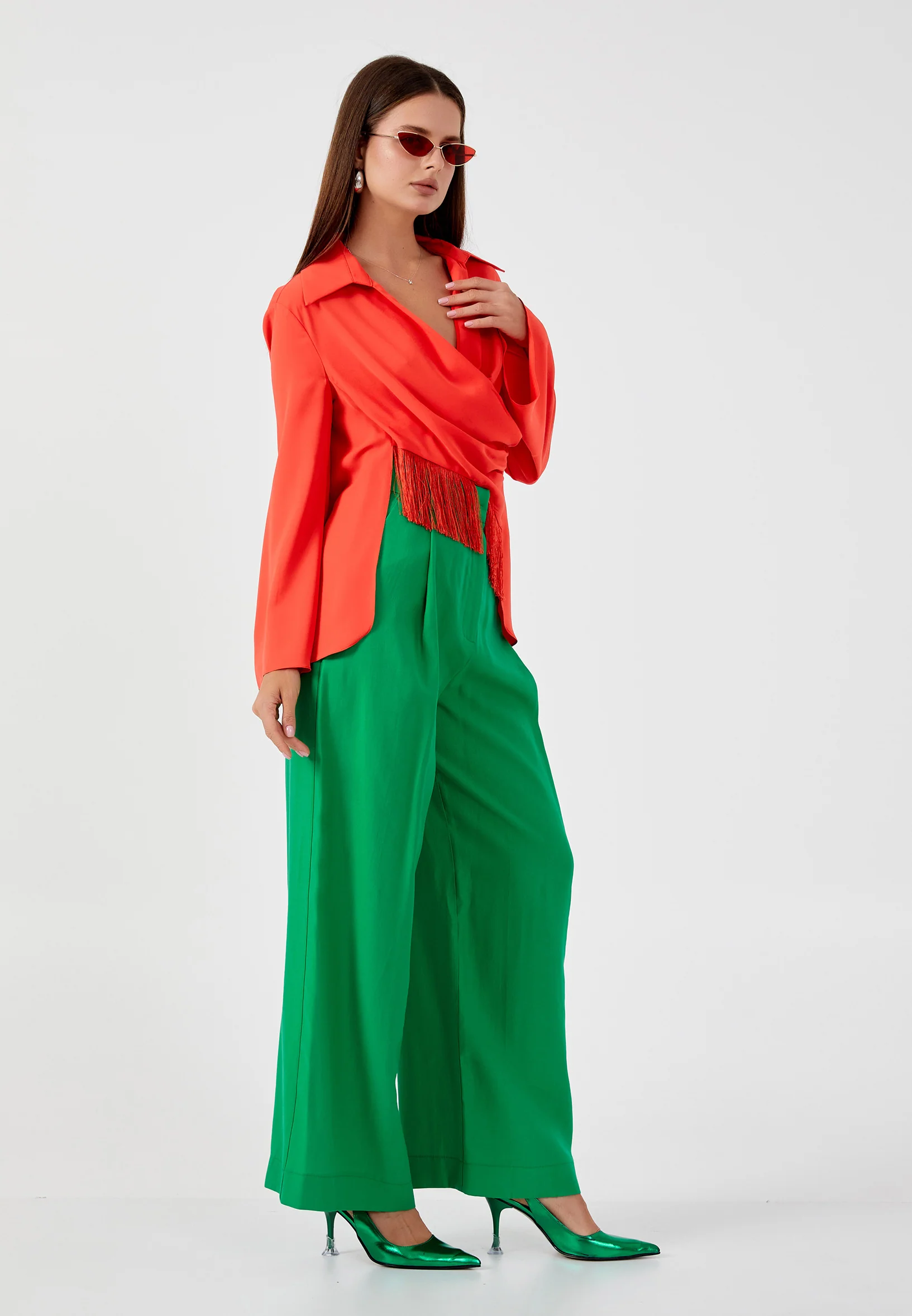 Long Sleeve Solid Color Regular Blouse kmy24y10421 - Image 3