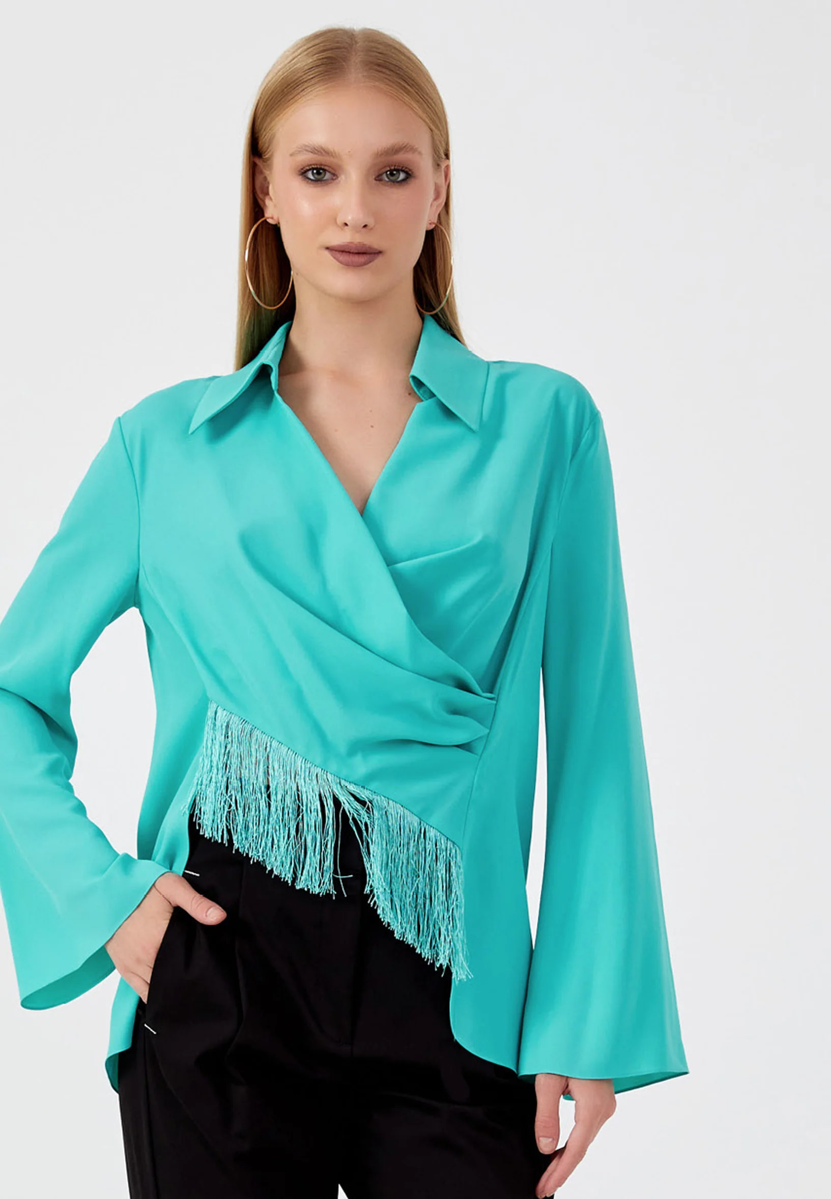 Long Sleeve Solid Color Regular Blouse kmy24y10421 - Image 5