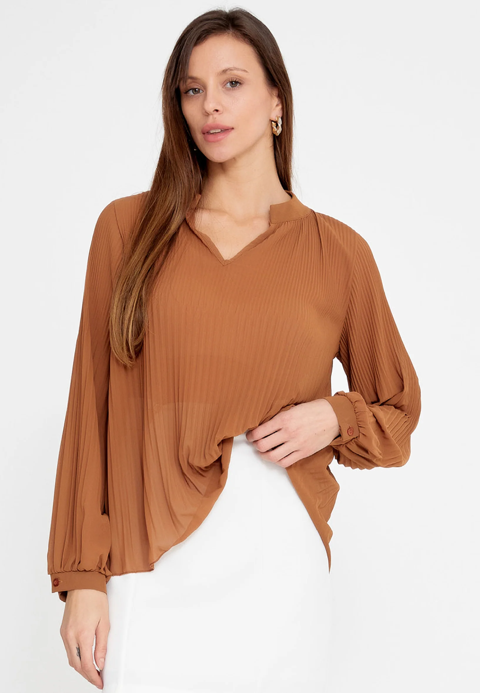 Long Sleeve Solid Color Regular Blouse sea6717 - Image 9