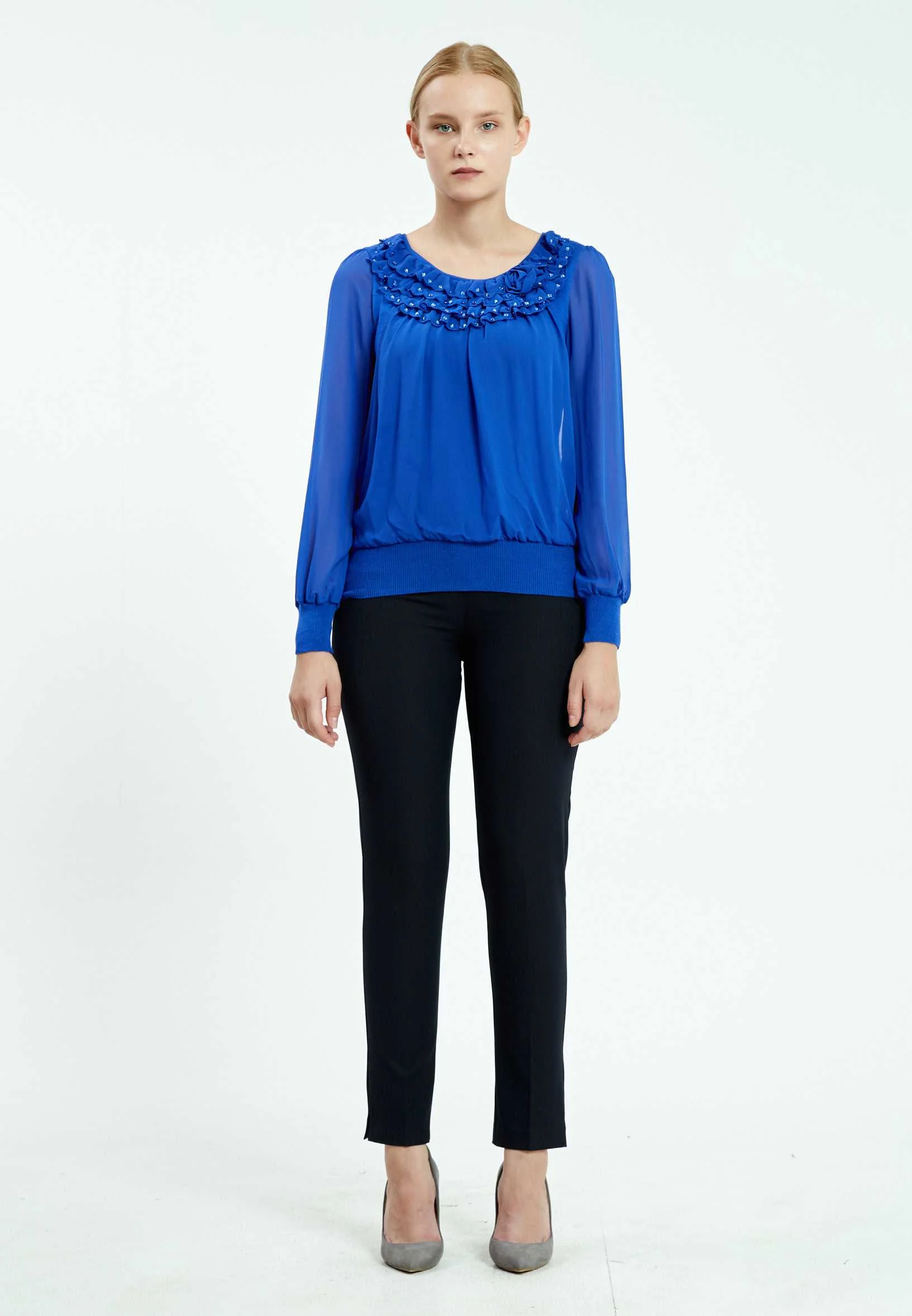 Long Sleeve Solid Color Regular Blouse ser16634 - Image 10
