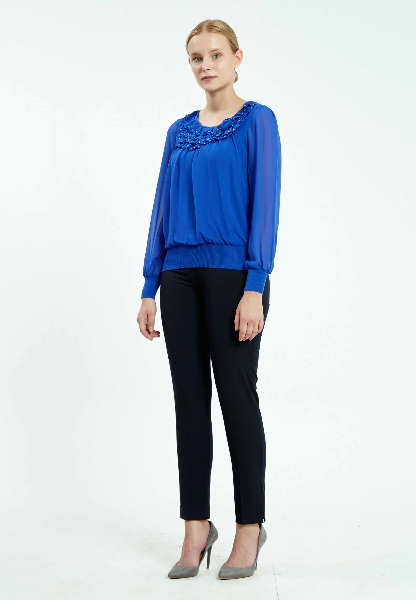 Long Sleeve Solid Color Regular Blouse ser16634 - Image 11