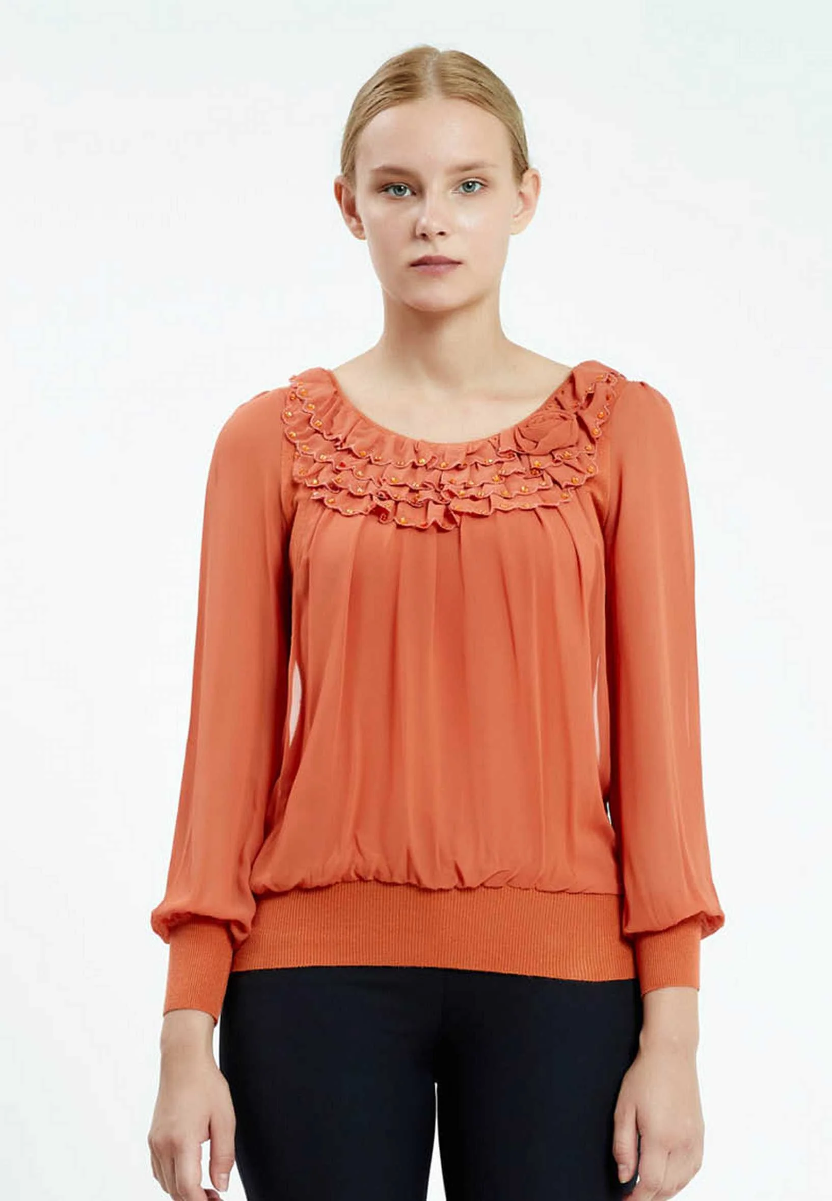 Long Sleeve Solid Color Regular Blouse ser16634 - Image 13