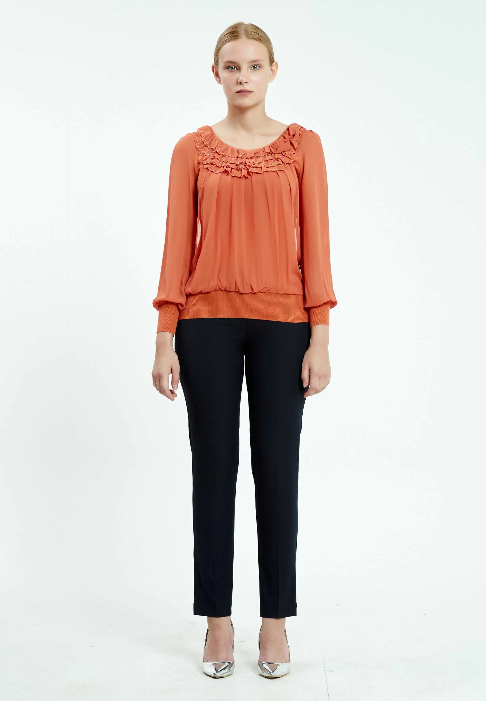 Long Sleeve Solid Color Regular Blouse ser16634 - Image 14