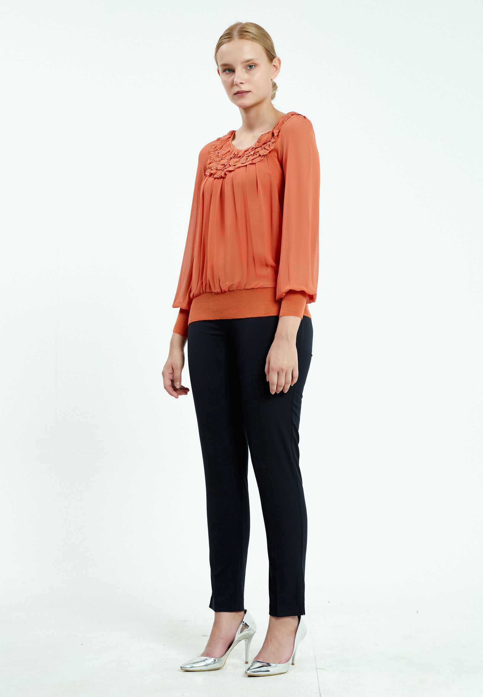 Long Sleeve Solid Color Regular Blouse ser16634 - Image 15