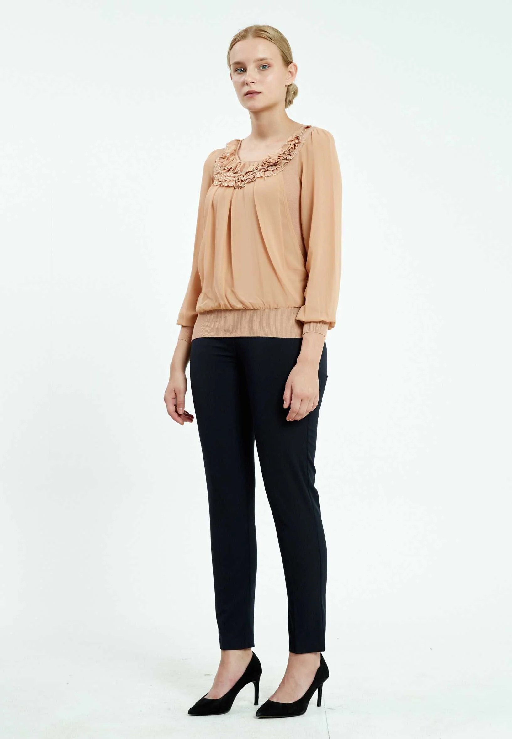 Long Sleeve Solid Color Regular Blouse ser16634 - Image 3