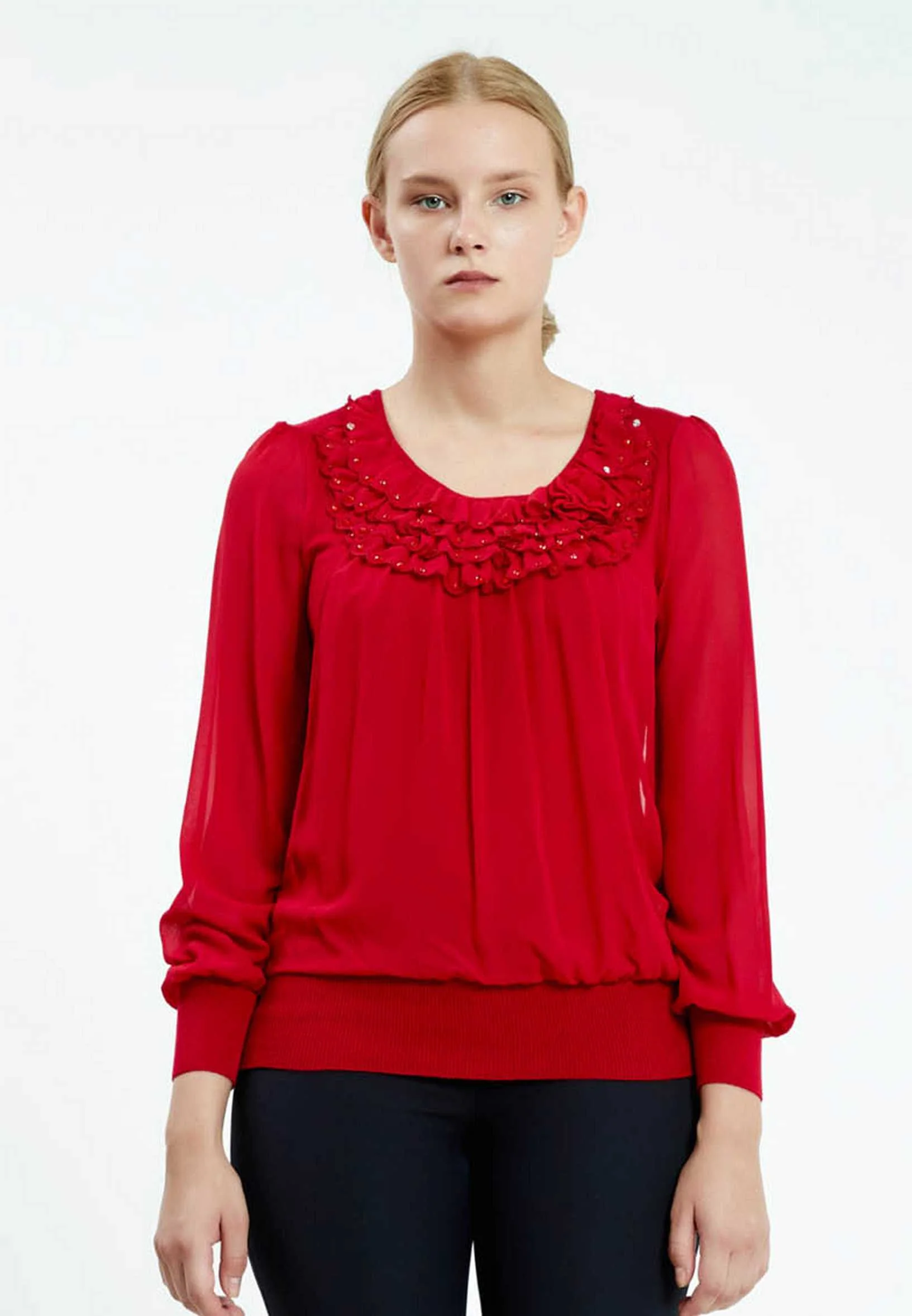 Long Sleeve Solid Color Regular Blouse ser16634 - Image 5