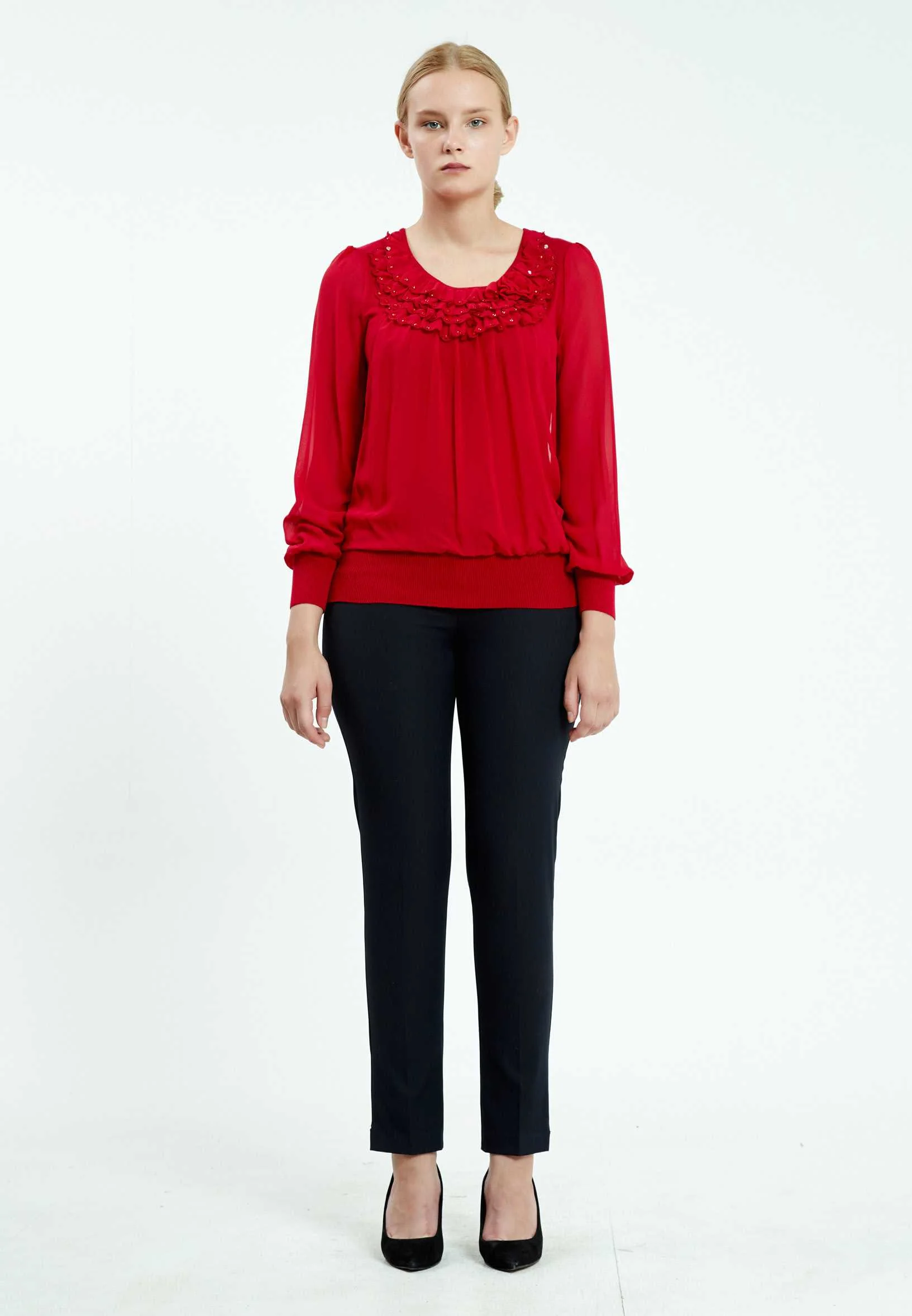 Long Sleeve Solid Color Regular Blouse ser16634 - Image 6