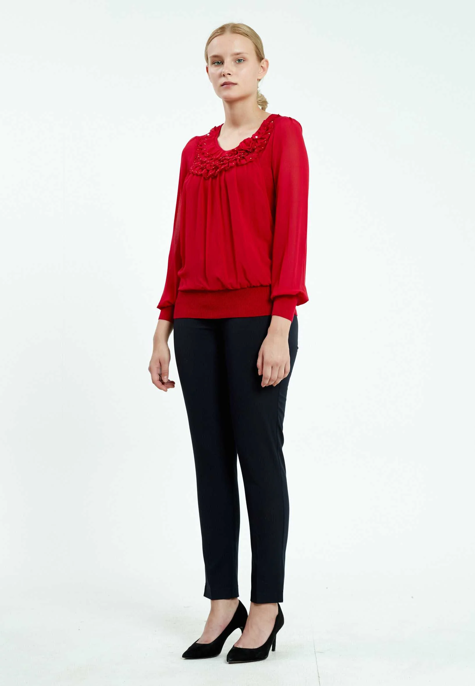 Long Sleeve Solid Color Regular Blouse ser16634 - Image 7