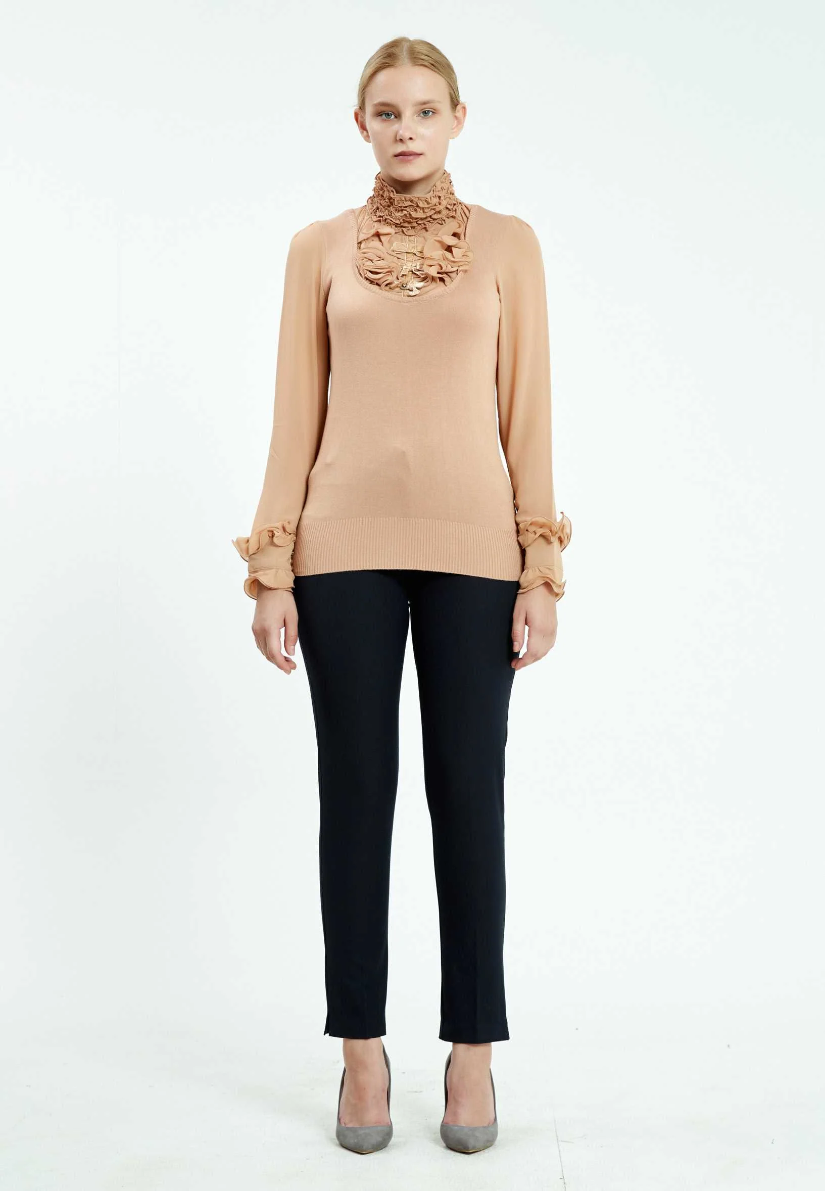 Long Sleeve Solid Color Regular Blouse ser16717