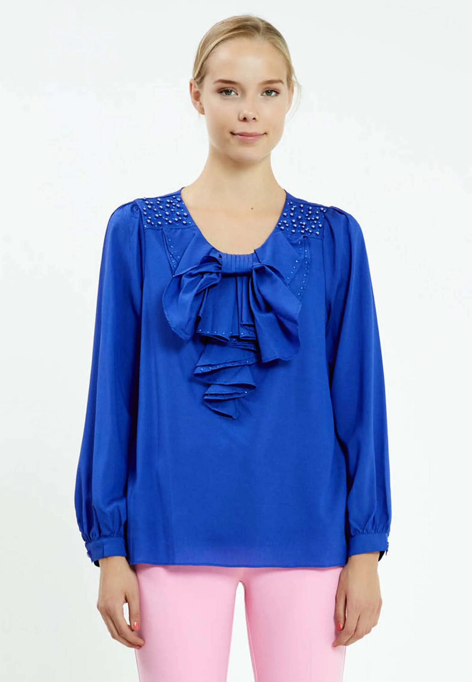 Long Sleeve Solid Color Regular Blouse ser16820