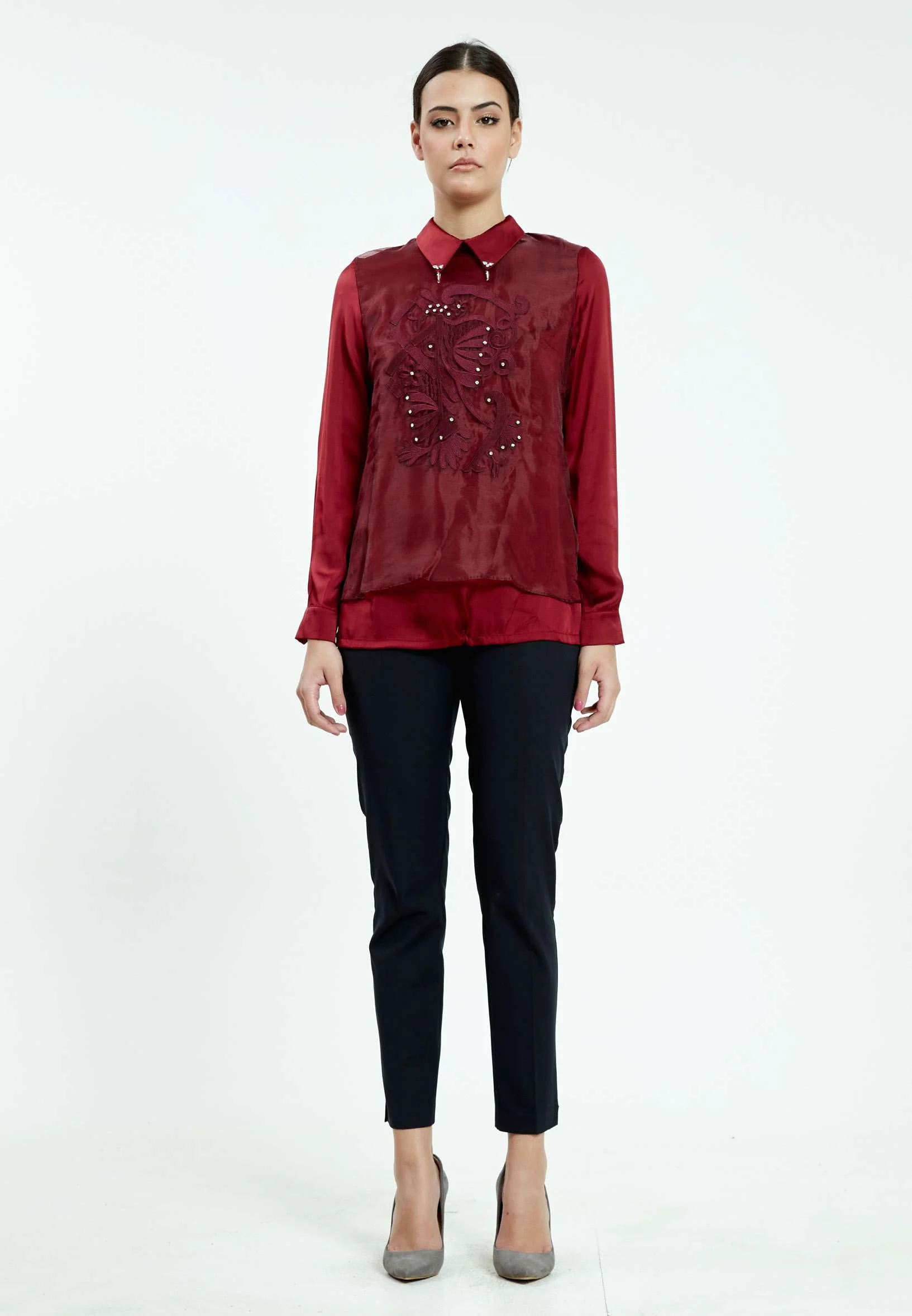 Long Sleeve Solid Color Regular Blouse ser21288 - Image 2
