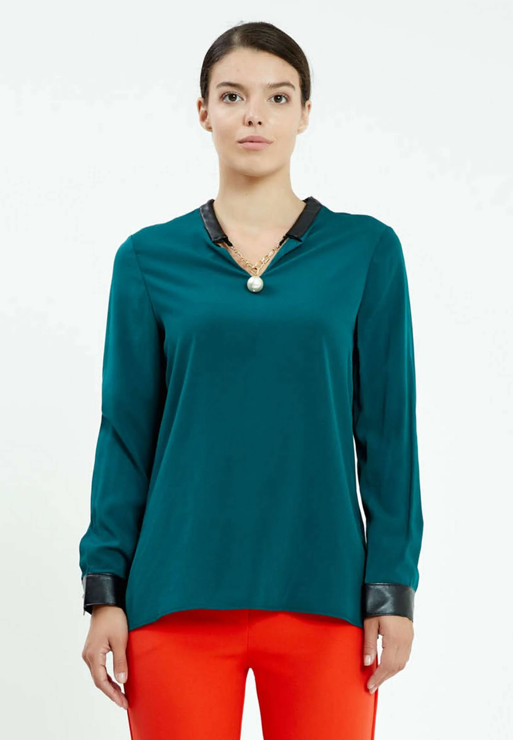 Long Sleeve Solid Color Regular Blouse ser21668