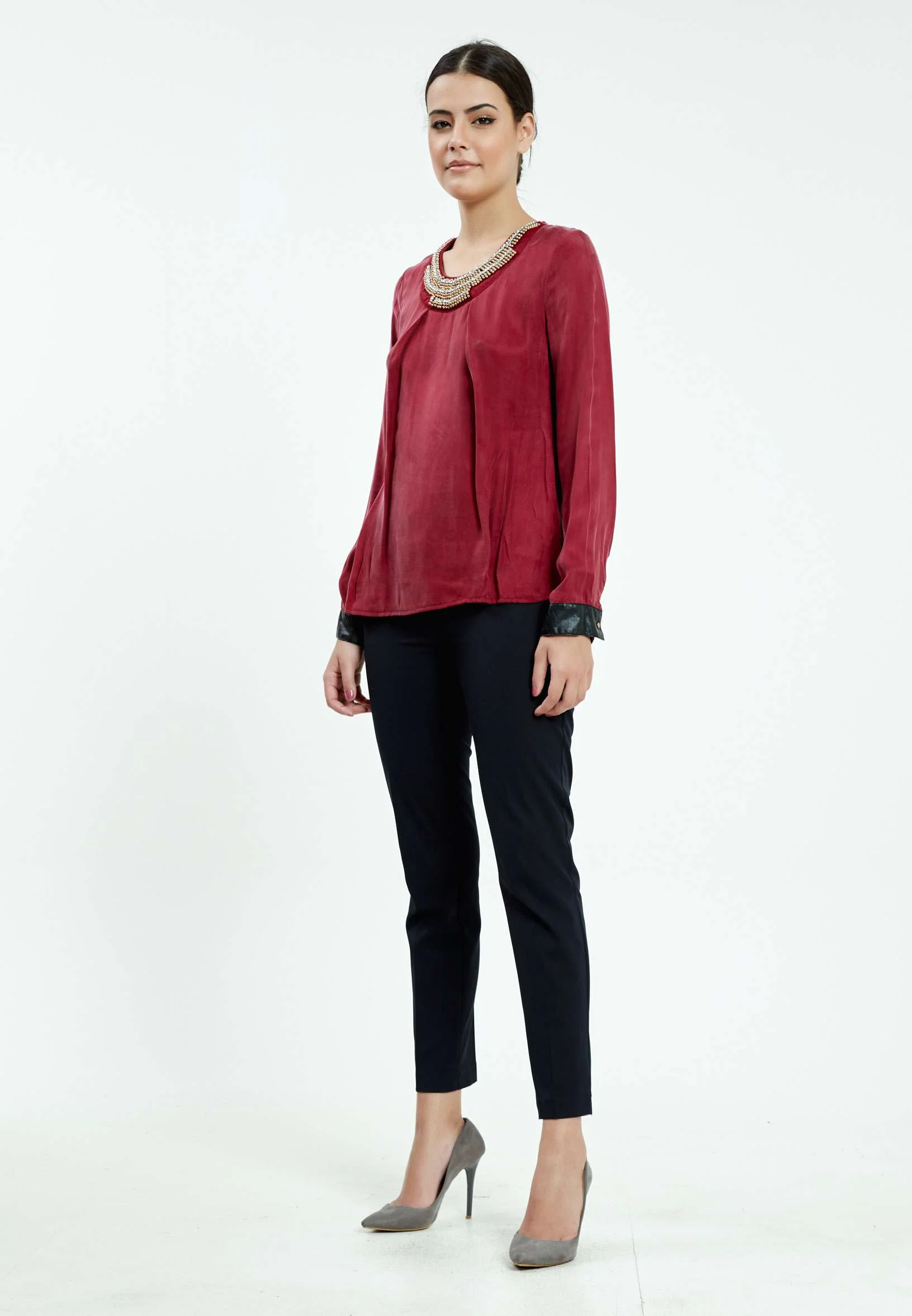 Long Sleeve Solid Color Regular Blouse ser23270 - Image 7