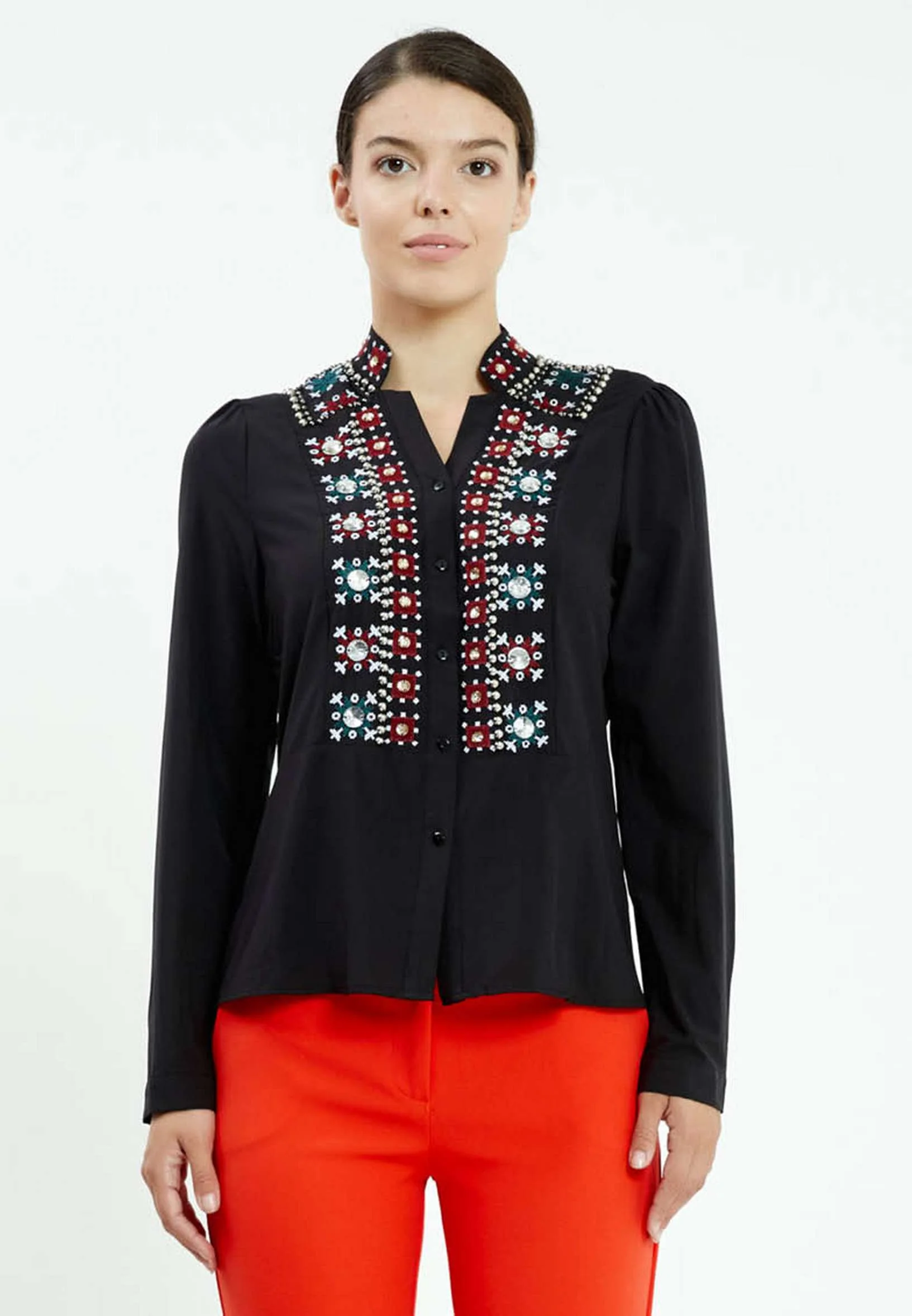 Long Sleeve Solid Color Regular Blouse ser25450