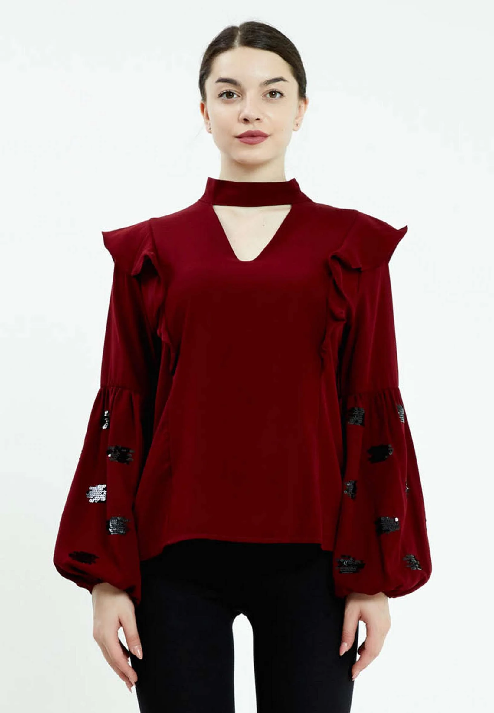 Long Sleeve Solid Color Regular Blouse ser27613