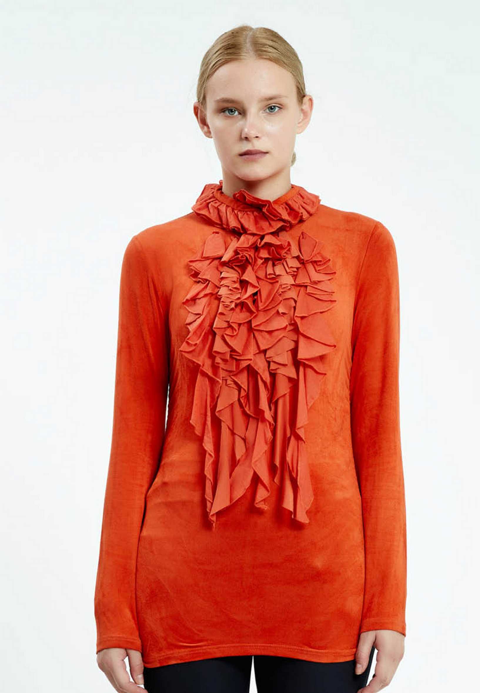 Long Sleeve Solid Color Regular Blouse sers13333