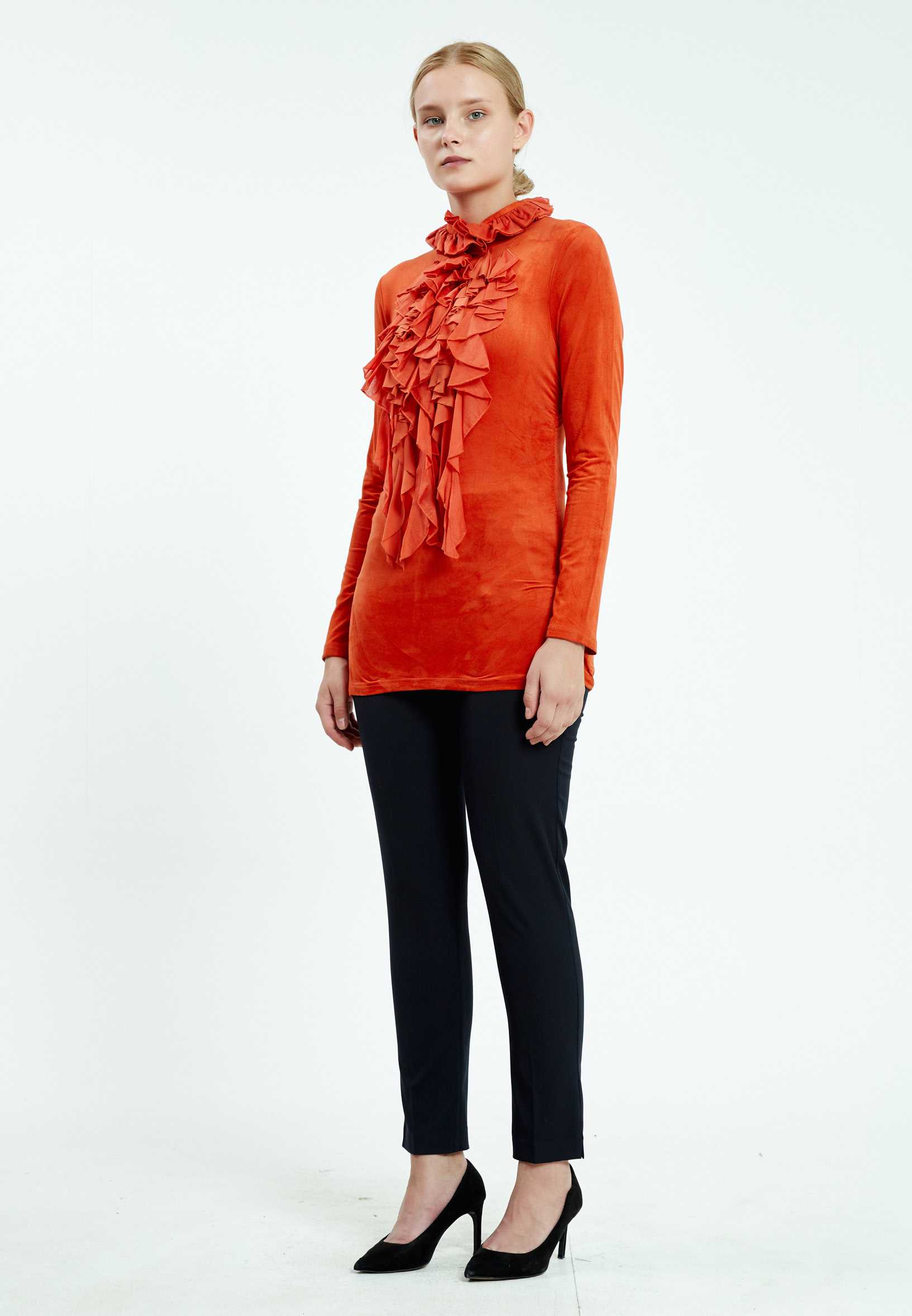Long Sleeve Solid Color Regular Blouse sers13333 - Image 3