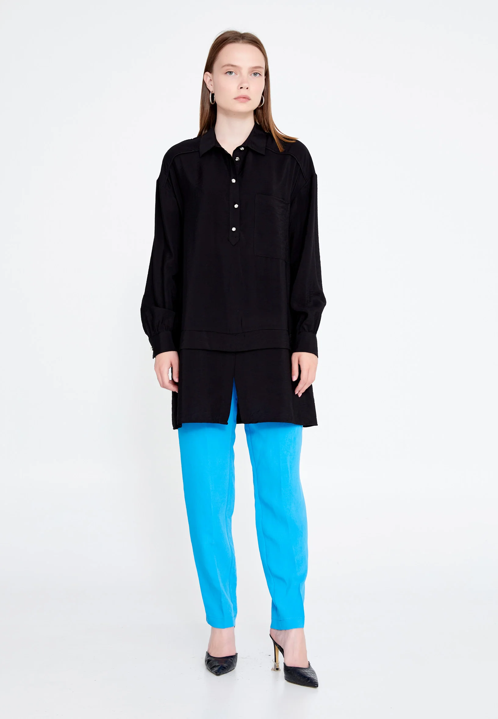 Long Sleeve Solid Color Regular Tunic huk23y04b084 - Image 2