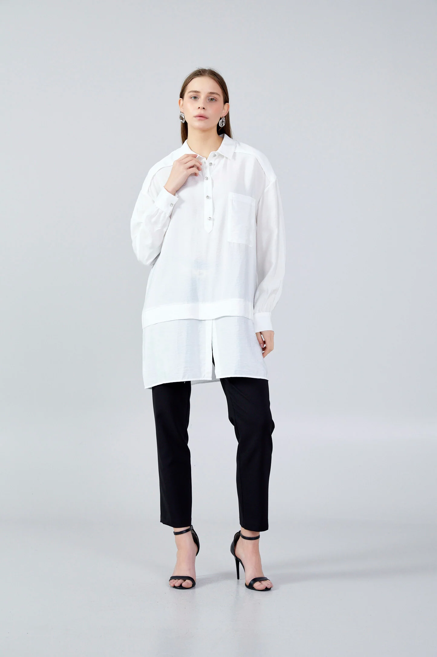 Long Sleeve Solid Color Regular Tunic huk23y04b084 - Image 6