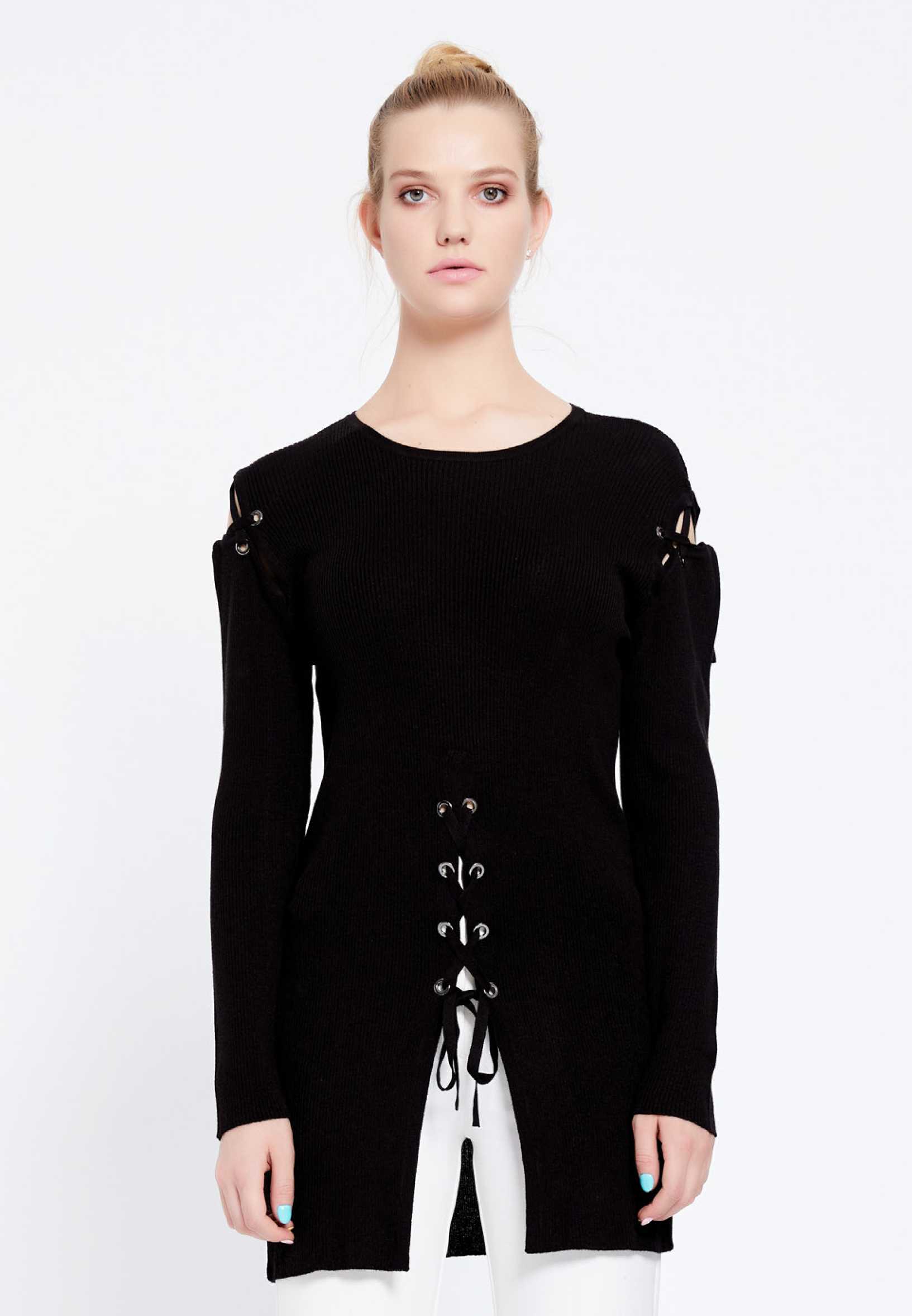 Long Sleeve Solid Color Regular Tunic huk8013