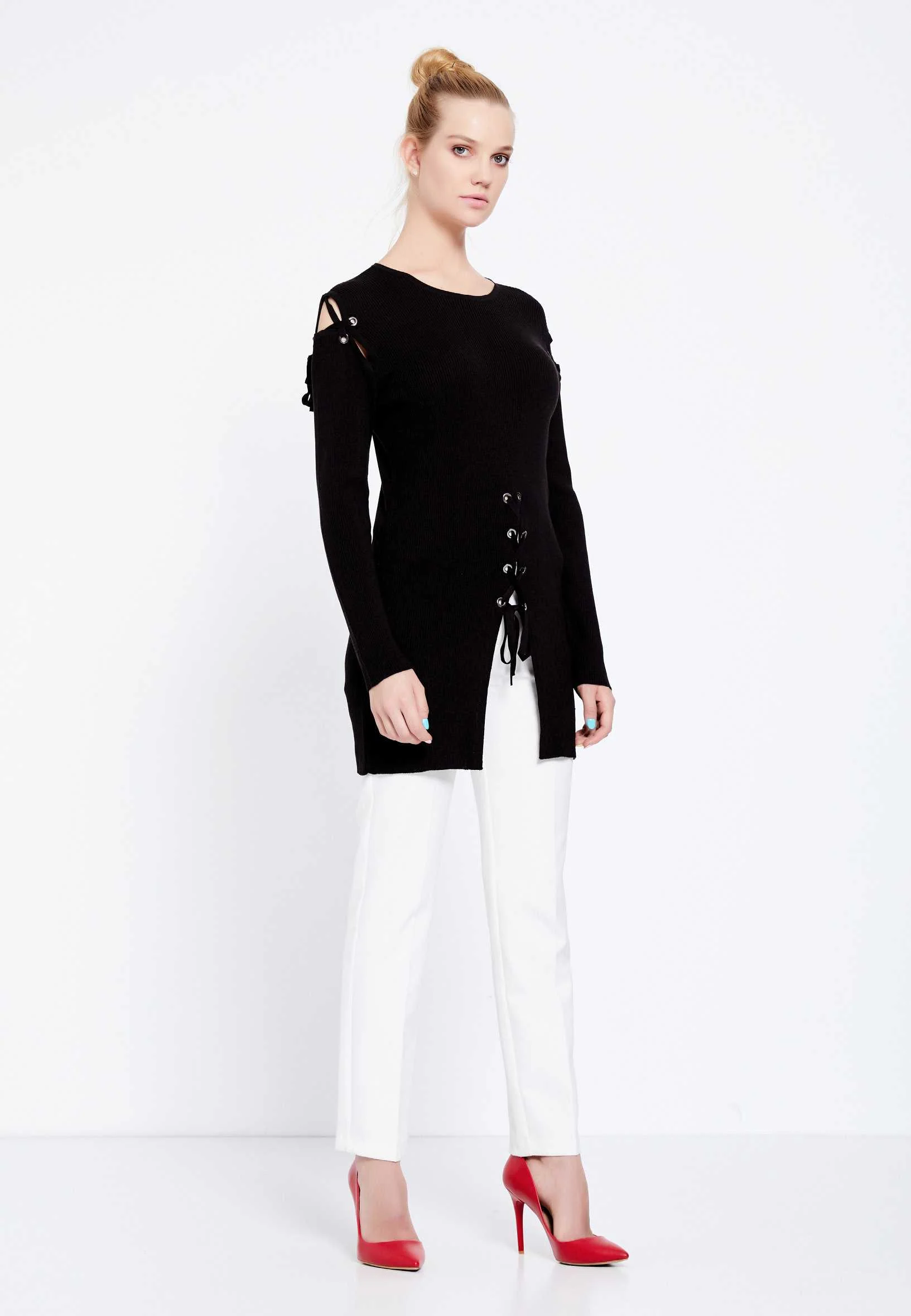 Long Sleeve Solid Color Regular Tunic huk8013 - Image 4