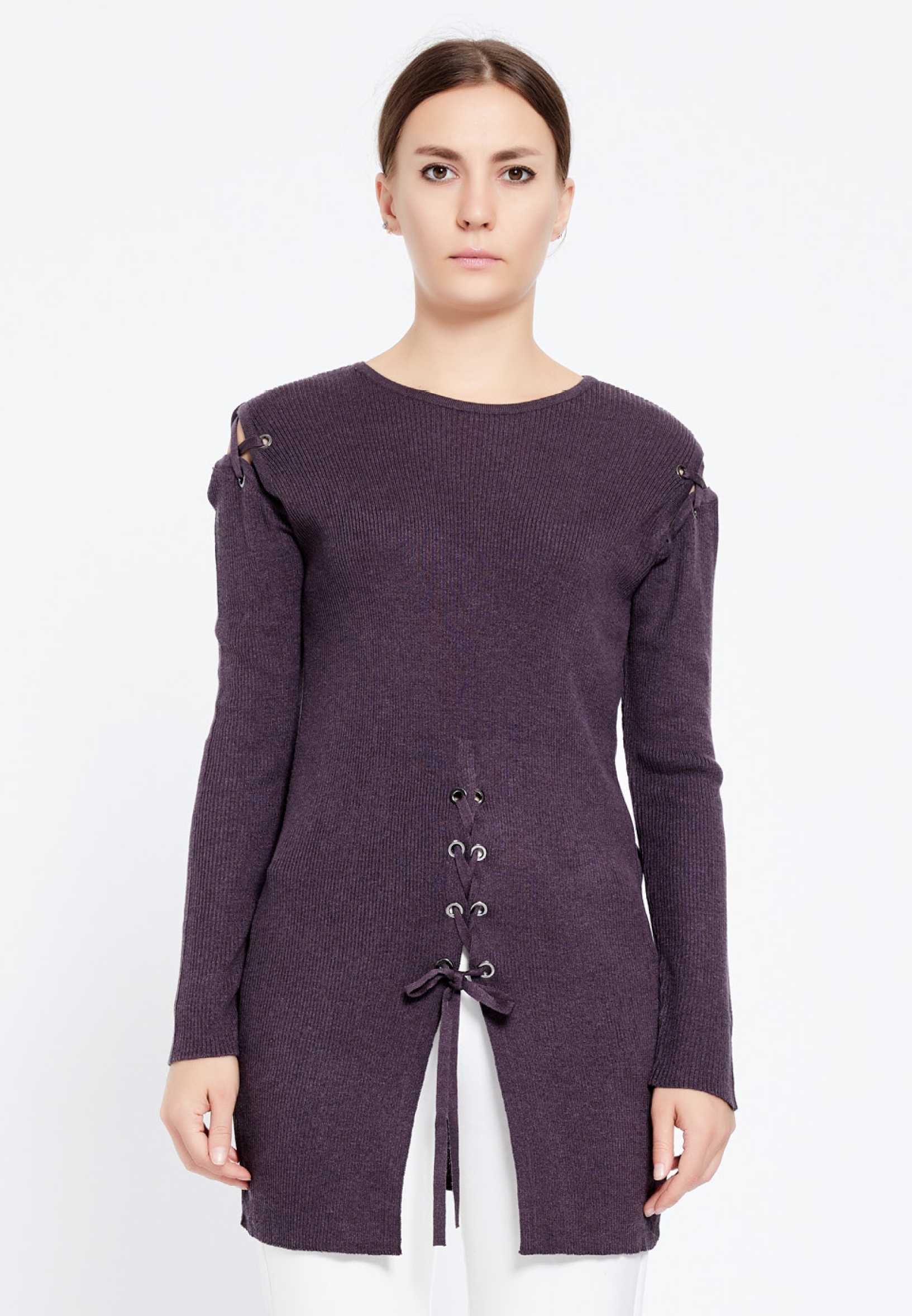 Long Sleeve Solid Color Regular Tunic huk8013 - Image 9