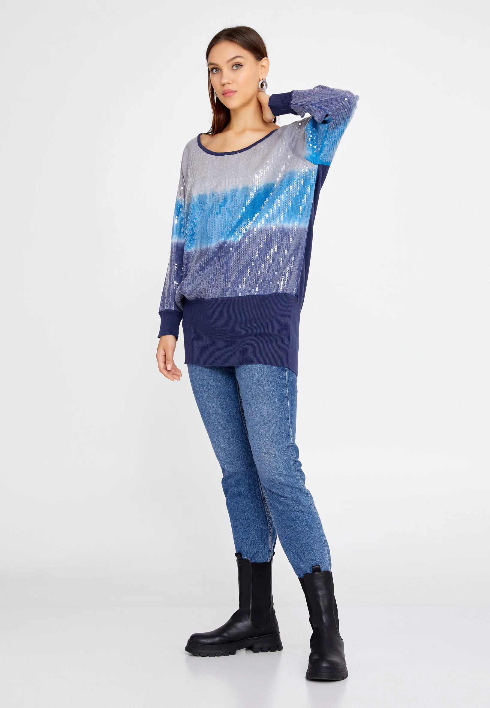 Long Sleeve Solid Color Regular Tunic huk8320 - Image 4