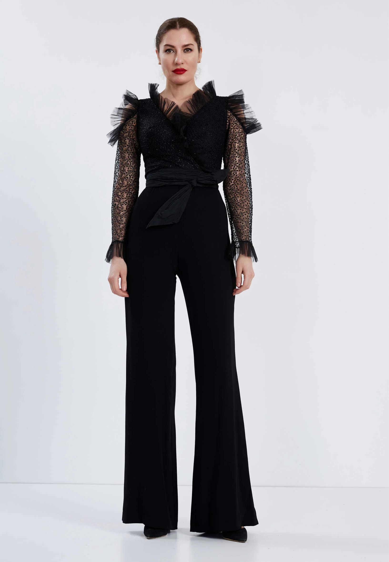Long Sleeve Tulle Regular Fit Regular Evening Jumpsuit brq1069