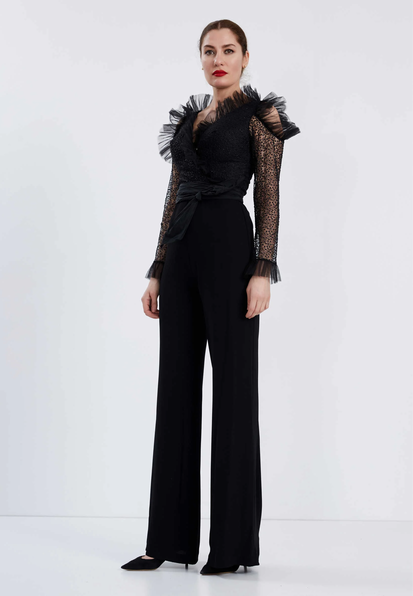 Long Sleeve Tulle Regular Fit Regular Evening Jumpsuit brq1069 - Image 3