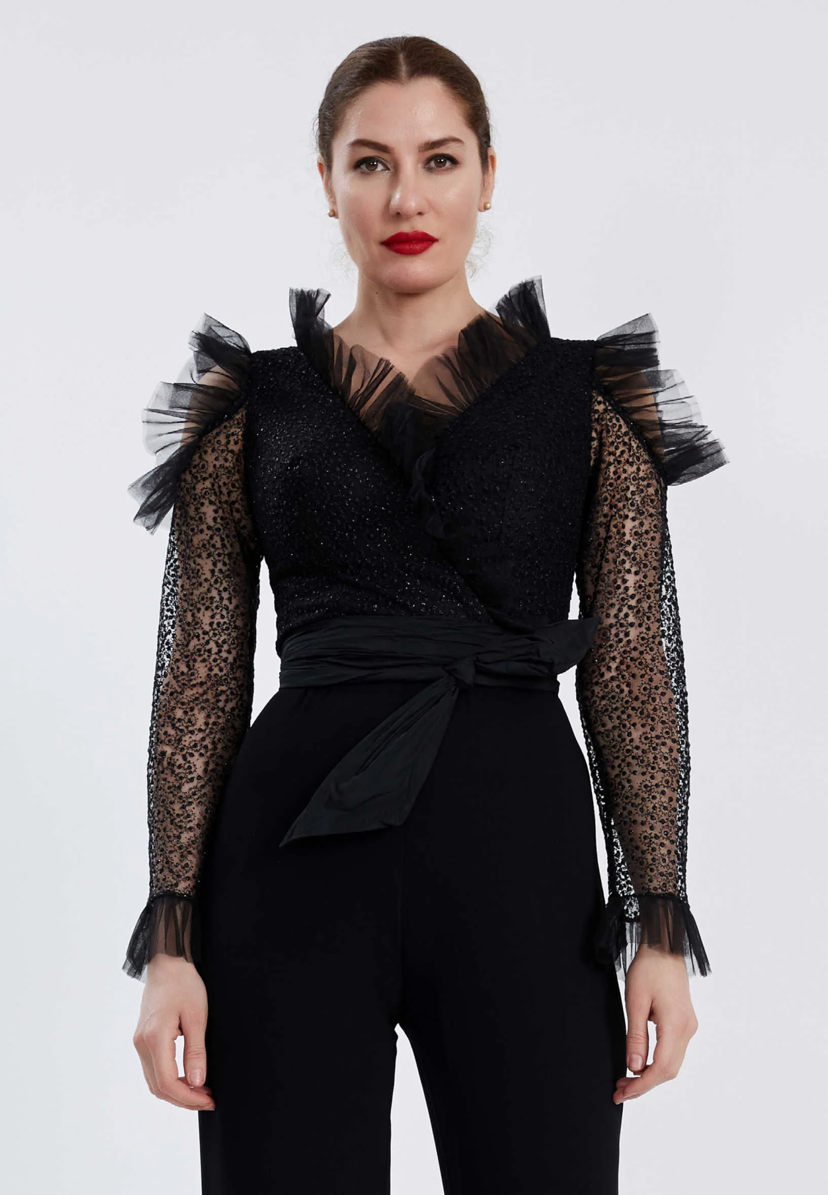 Long Sleeve Tulle Regular Fit Regular Evening Jumpsuit brq1069 - Image 4
