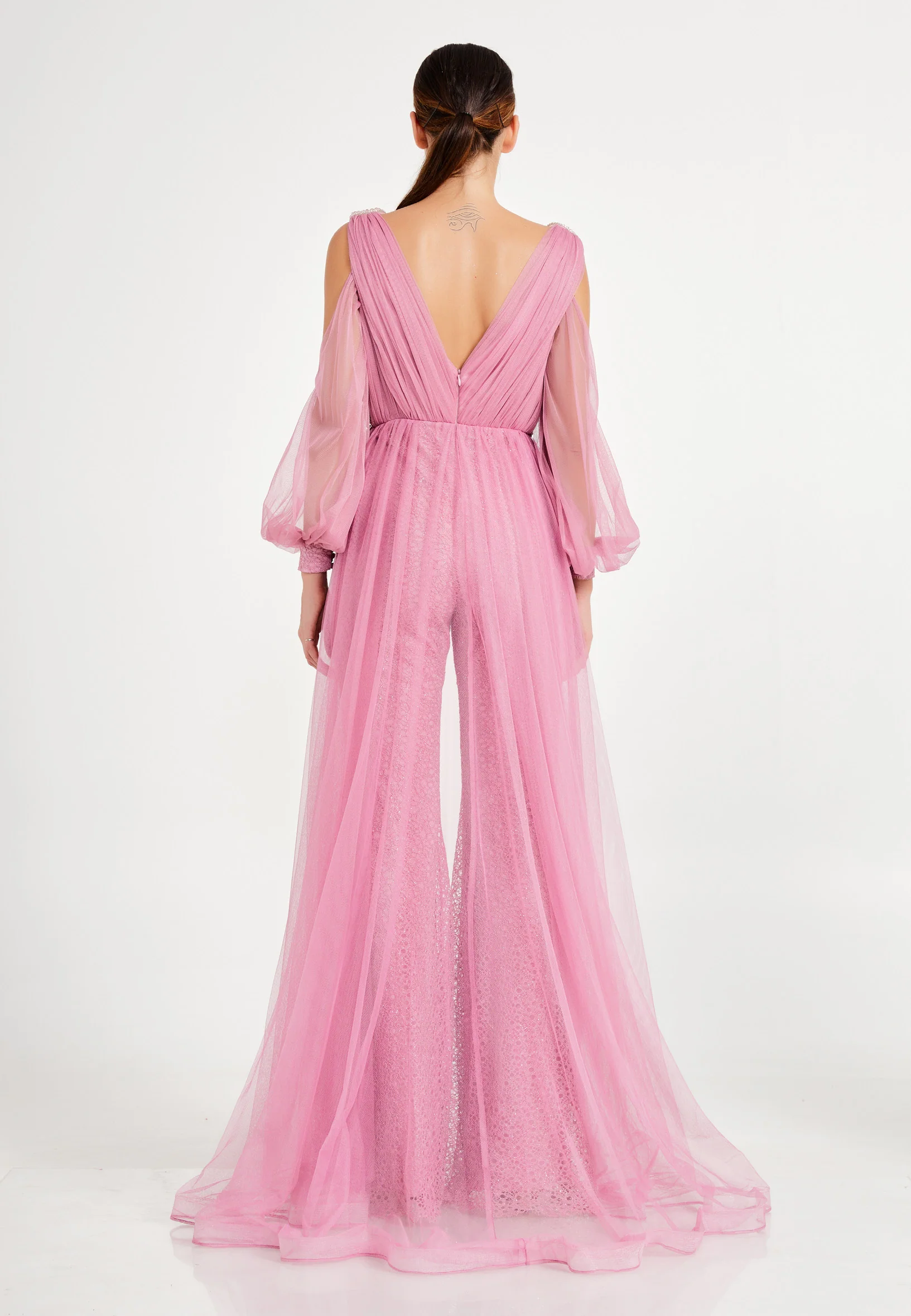 Long Sleeve Tulle Regular Fit Regular Evening Jumpsuit dkl628 - Image 10