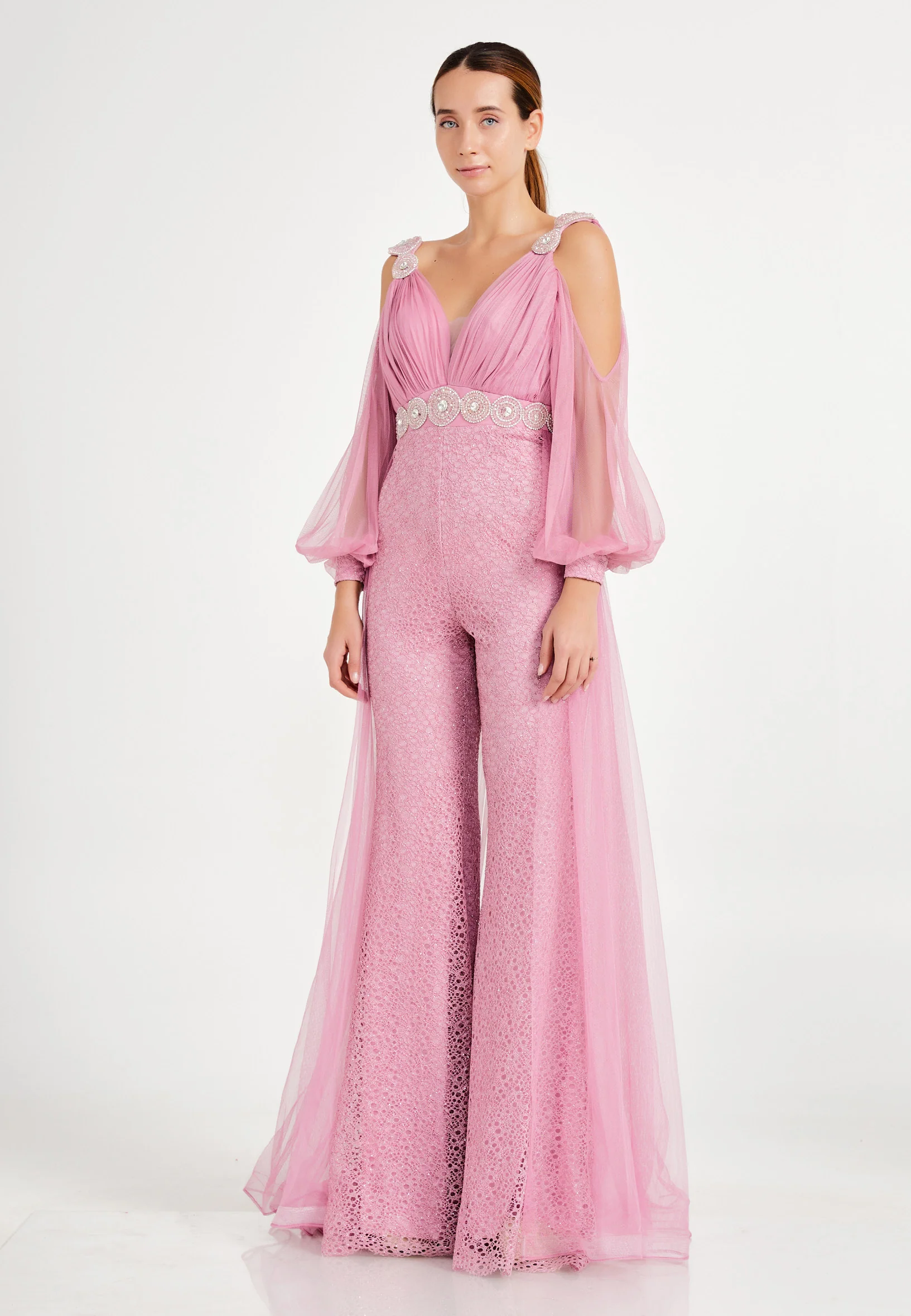 Long Sleeve Tulle Regular Fit Regular Evening Jumpsuit dkl628 - Image 11