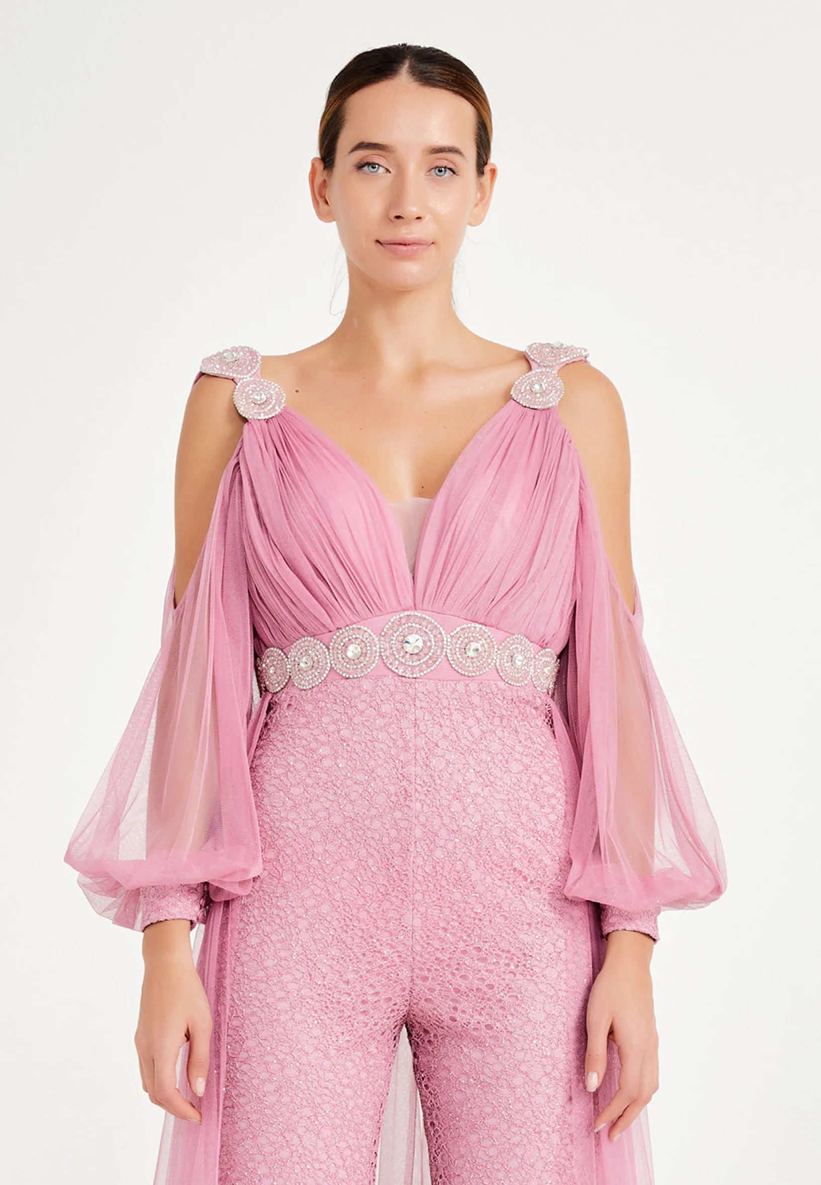 Long Sleeve Tulle Regular Fit Regular Evening Jumpsuit dkl628 - Image 12