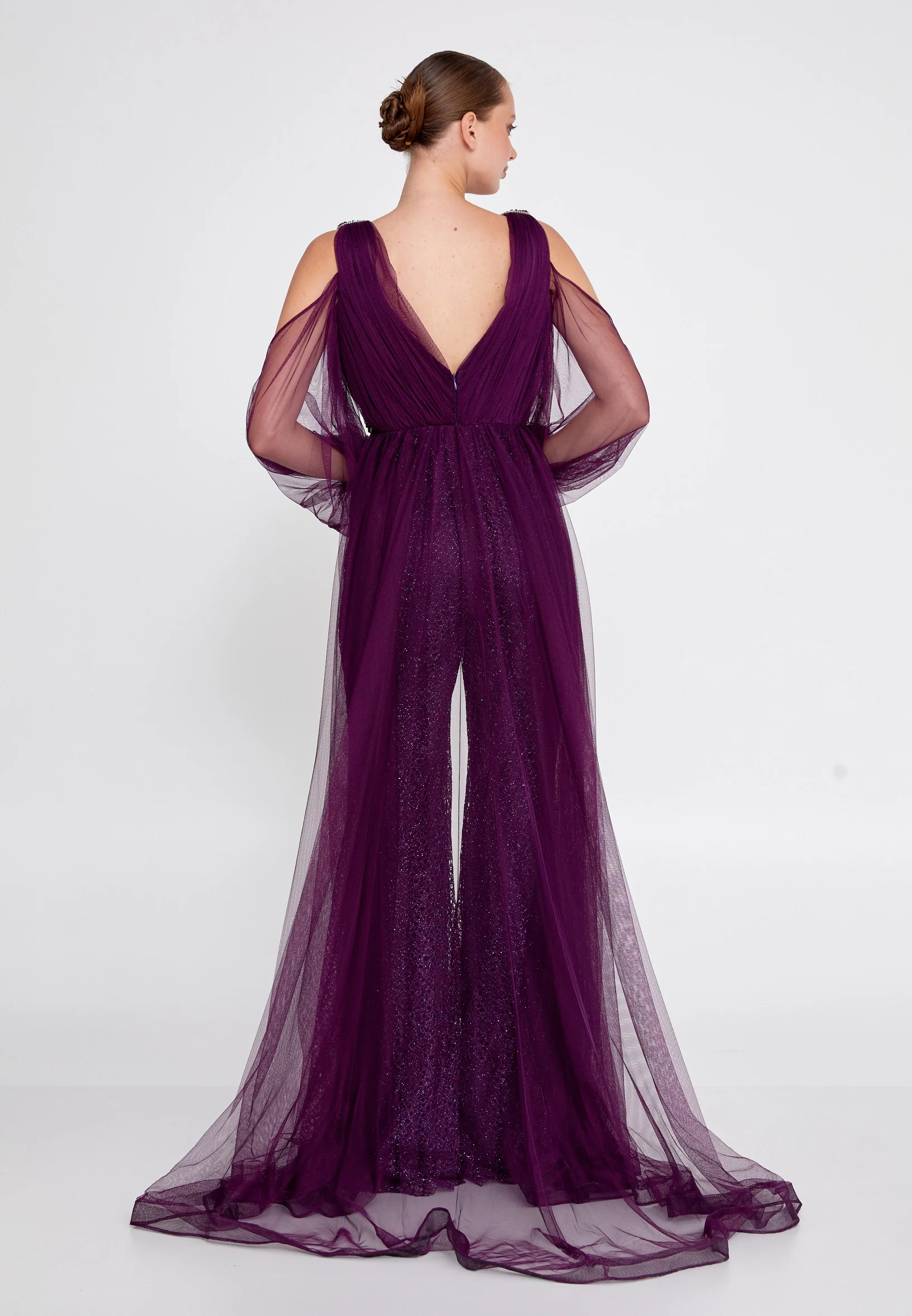 Long Sleeve Tulle Regular Fit Regular Evening Jumpsuit dkl628 - Image 14
