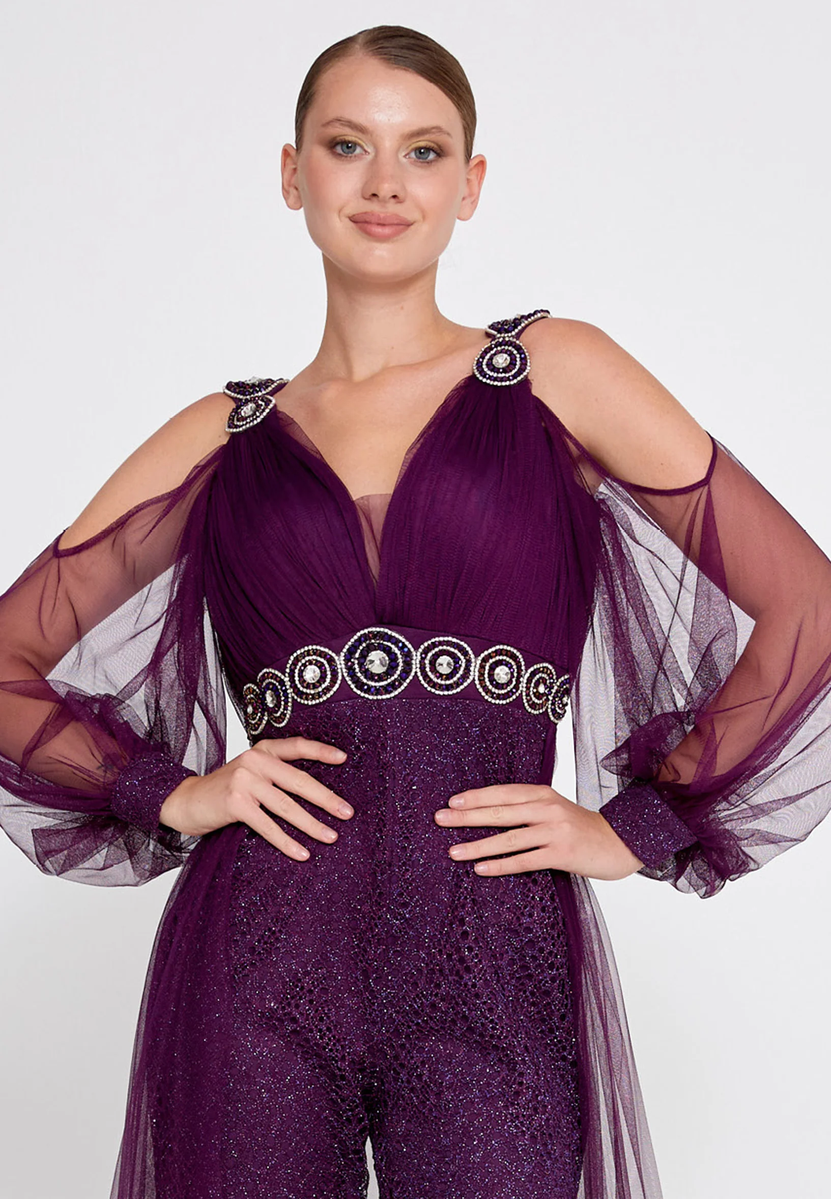 Long Sleeve Tulle Regular Fit Regular Evening Jumpsuit dkl628 - Image 16
