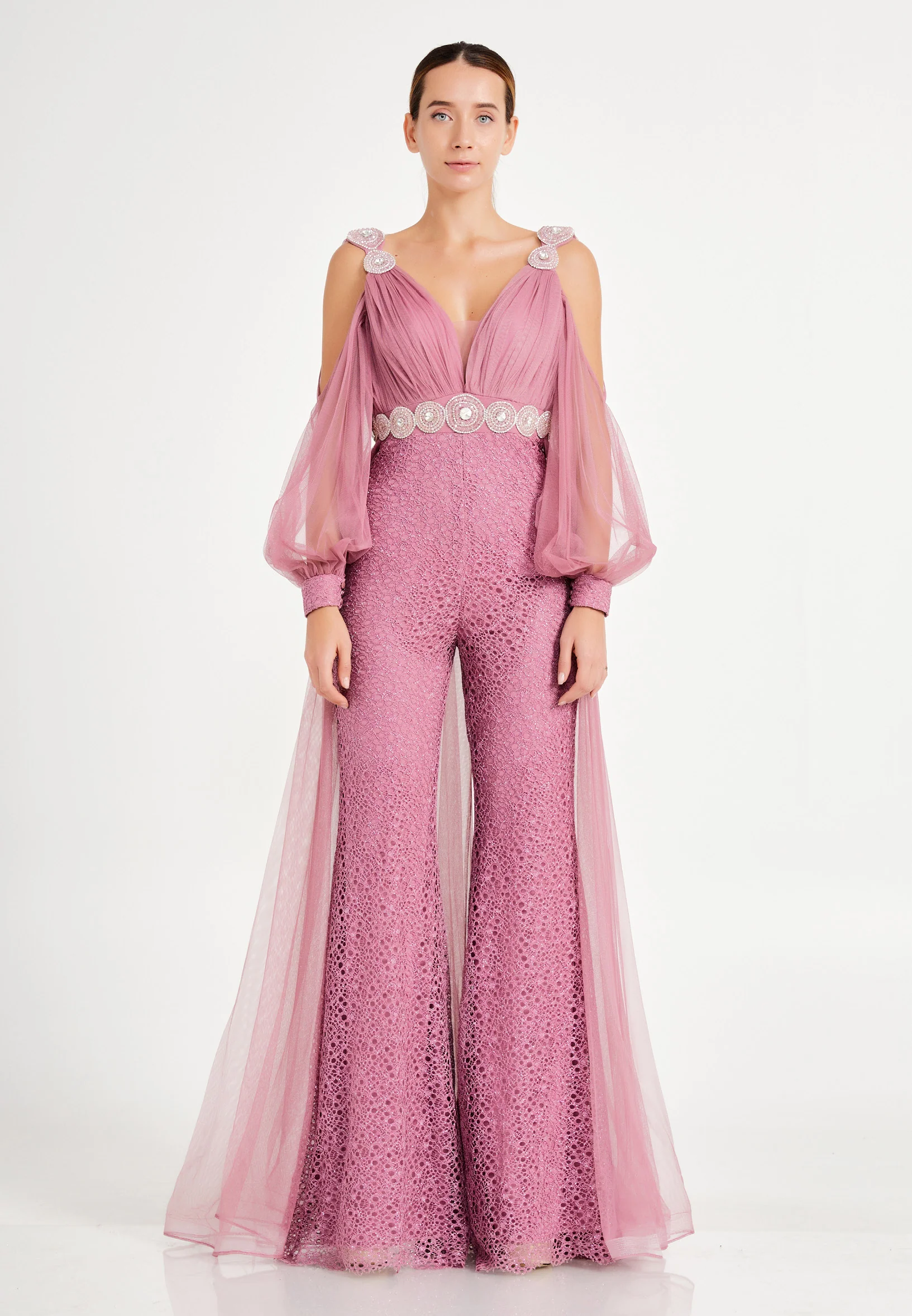 Long Sleeve Tulle Regular Fit Regular Evening Jumpsuit dkl628 - Image 17