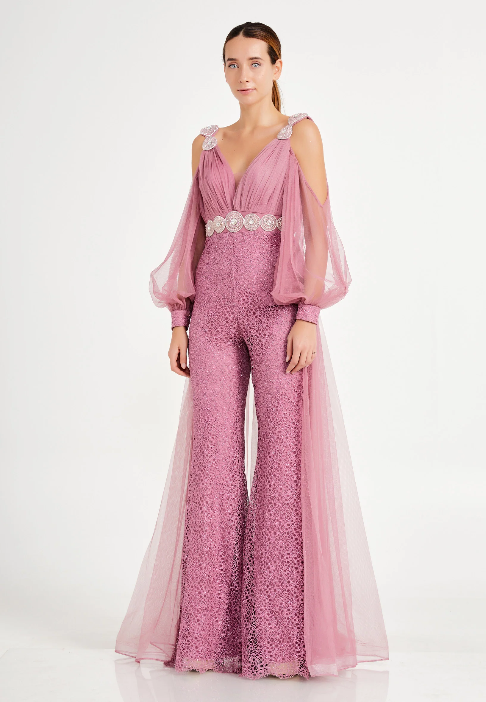 Long Sleeve Tulle Regular Fit Regular Evening Jumpsuit dkl628 - Image 19