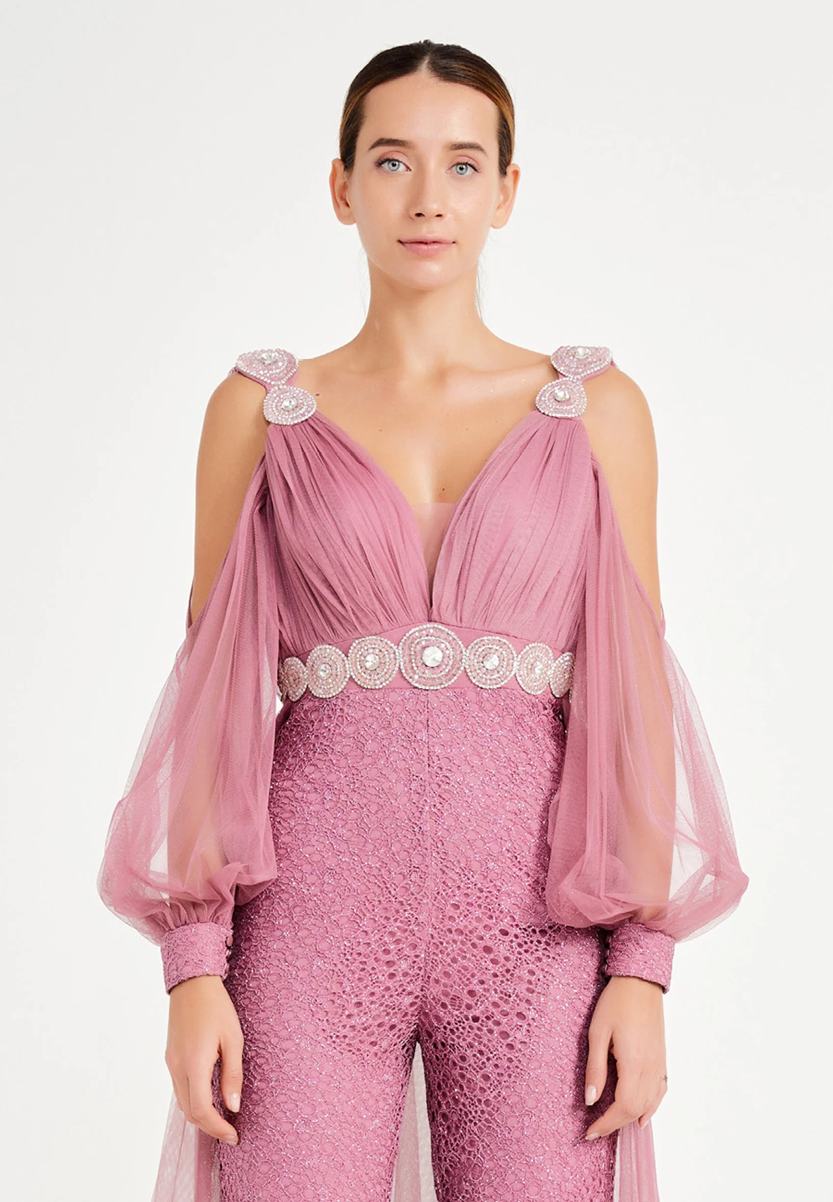 Long Sleeve Tulle Regular Fit Regular Evening Jumpsuit dkl628 - Image 20