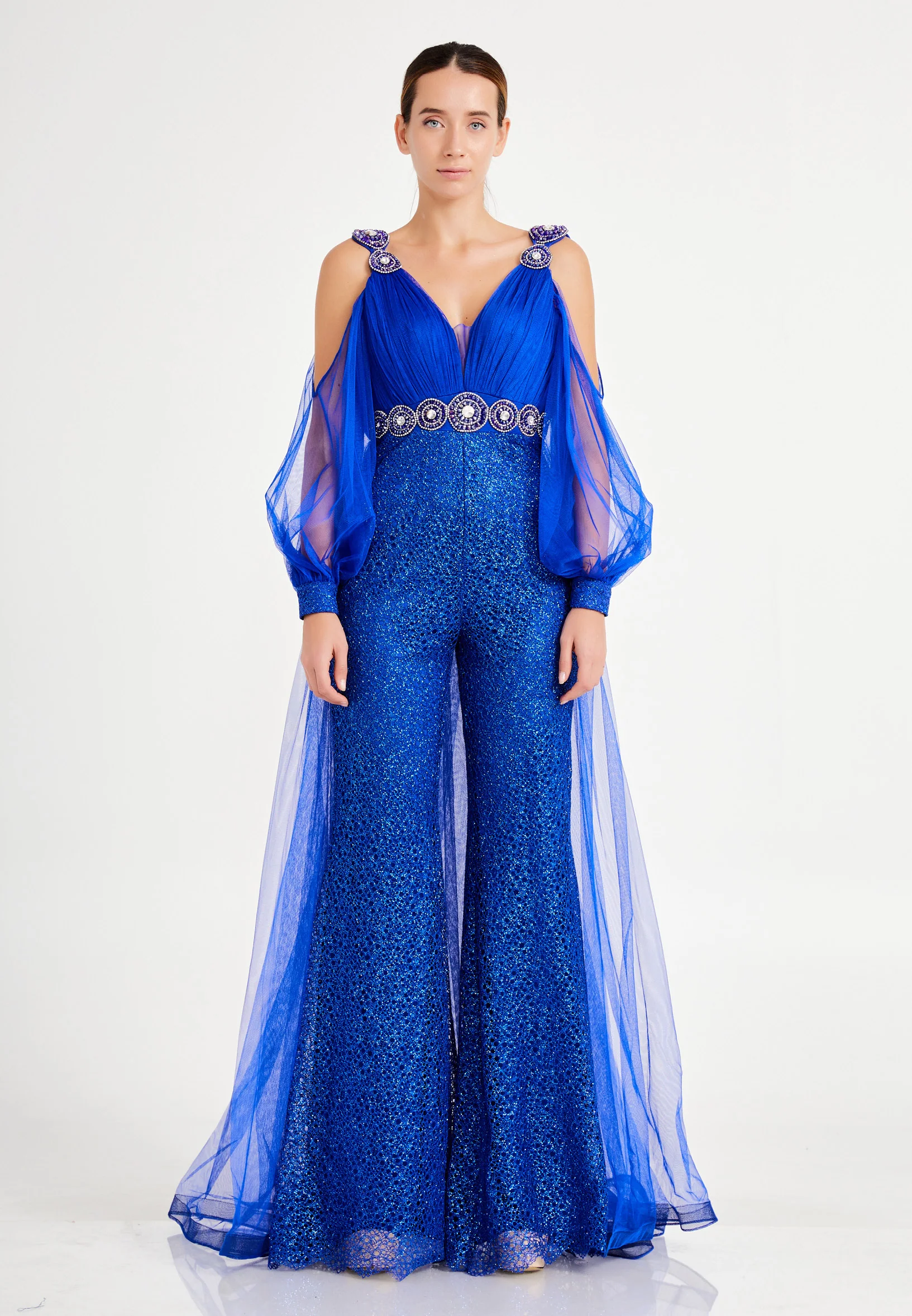 Long Sleeve Tulle Regular Fit Regular Evening Jumpsuit dkl628 - Image 21