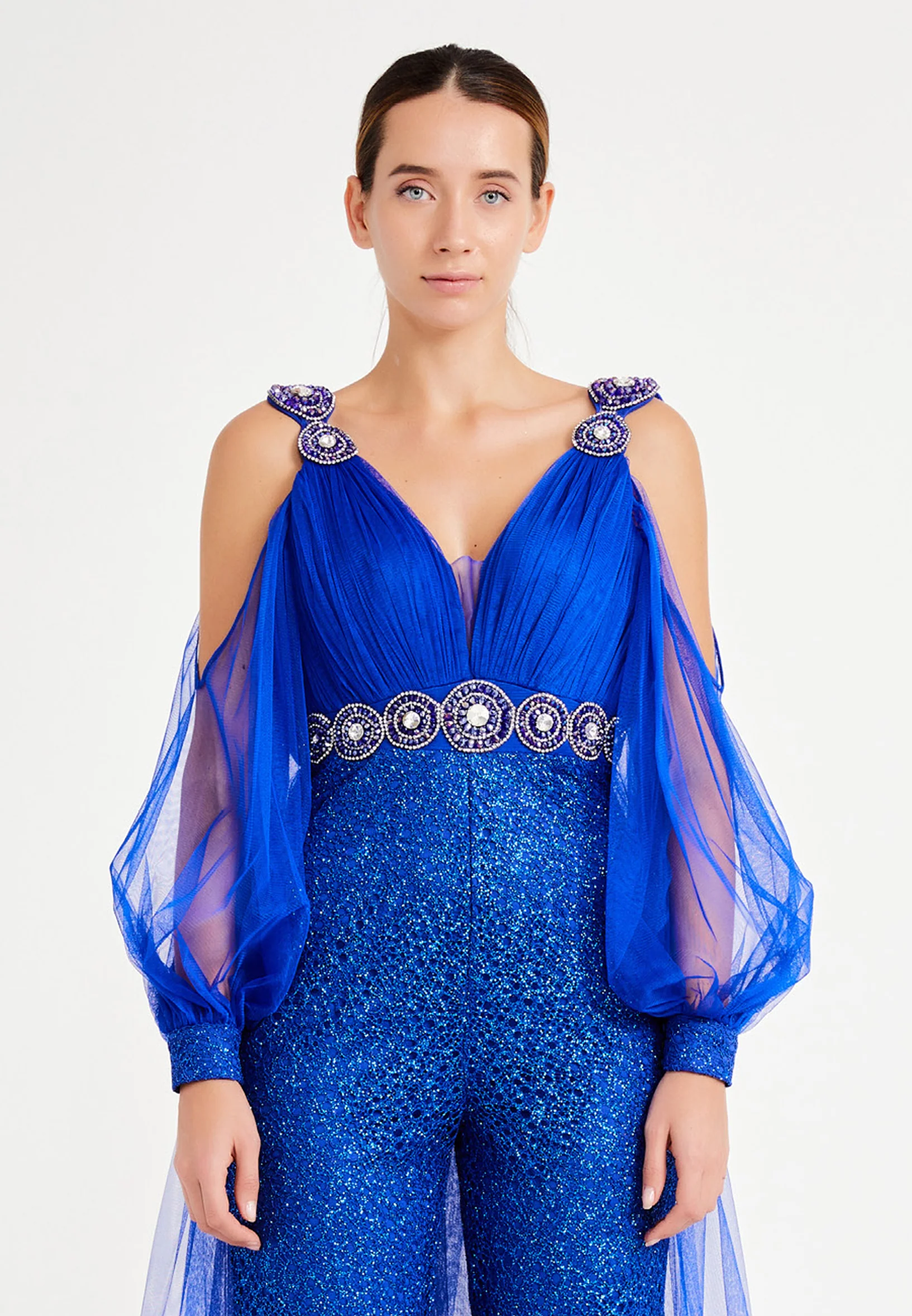Long Sleeve Tulle Regular Fit Regular Evening Jumpsuit dkl628 - Image 24